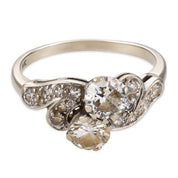Mid Century diamond 14k white gold Toi Et Moi ring