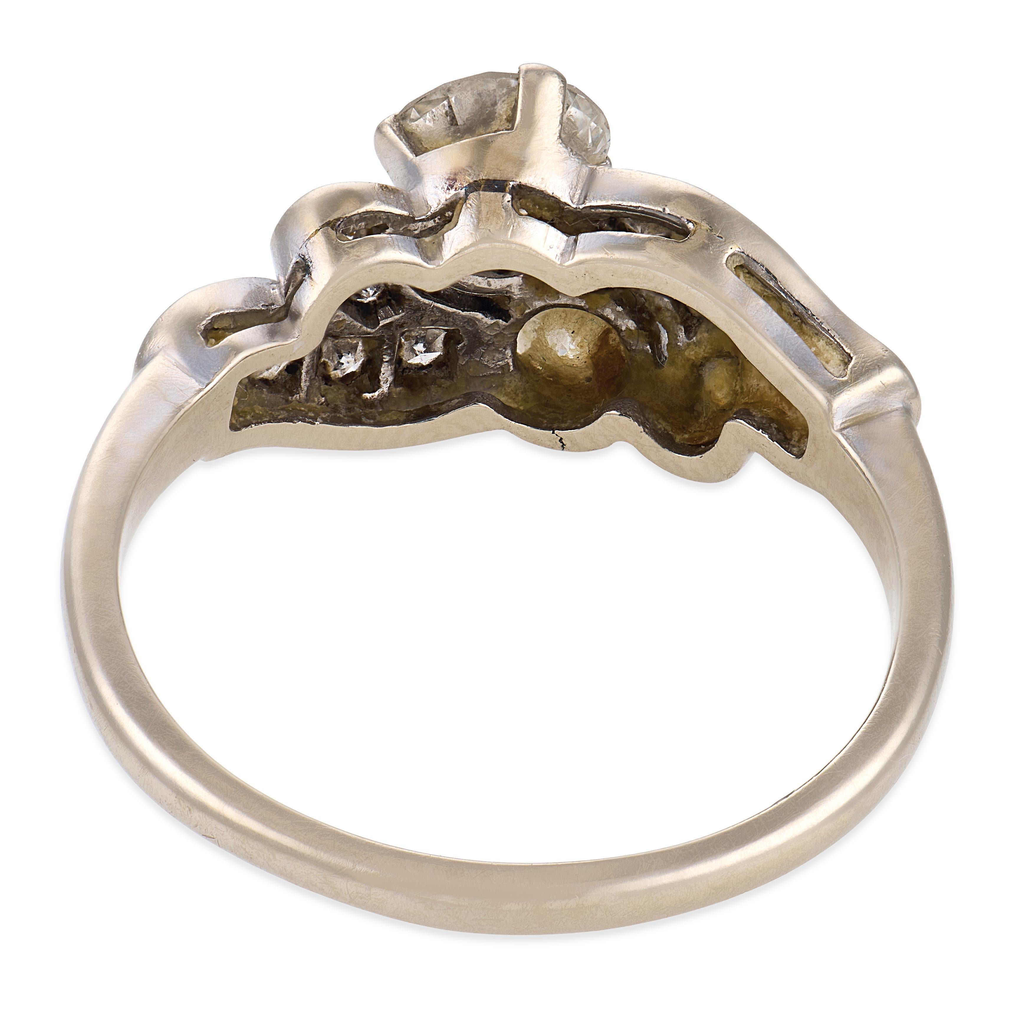 Mid Century diamond 14k white gold Toi Et Moi ring