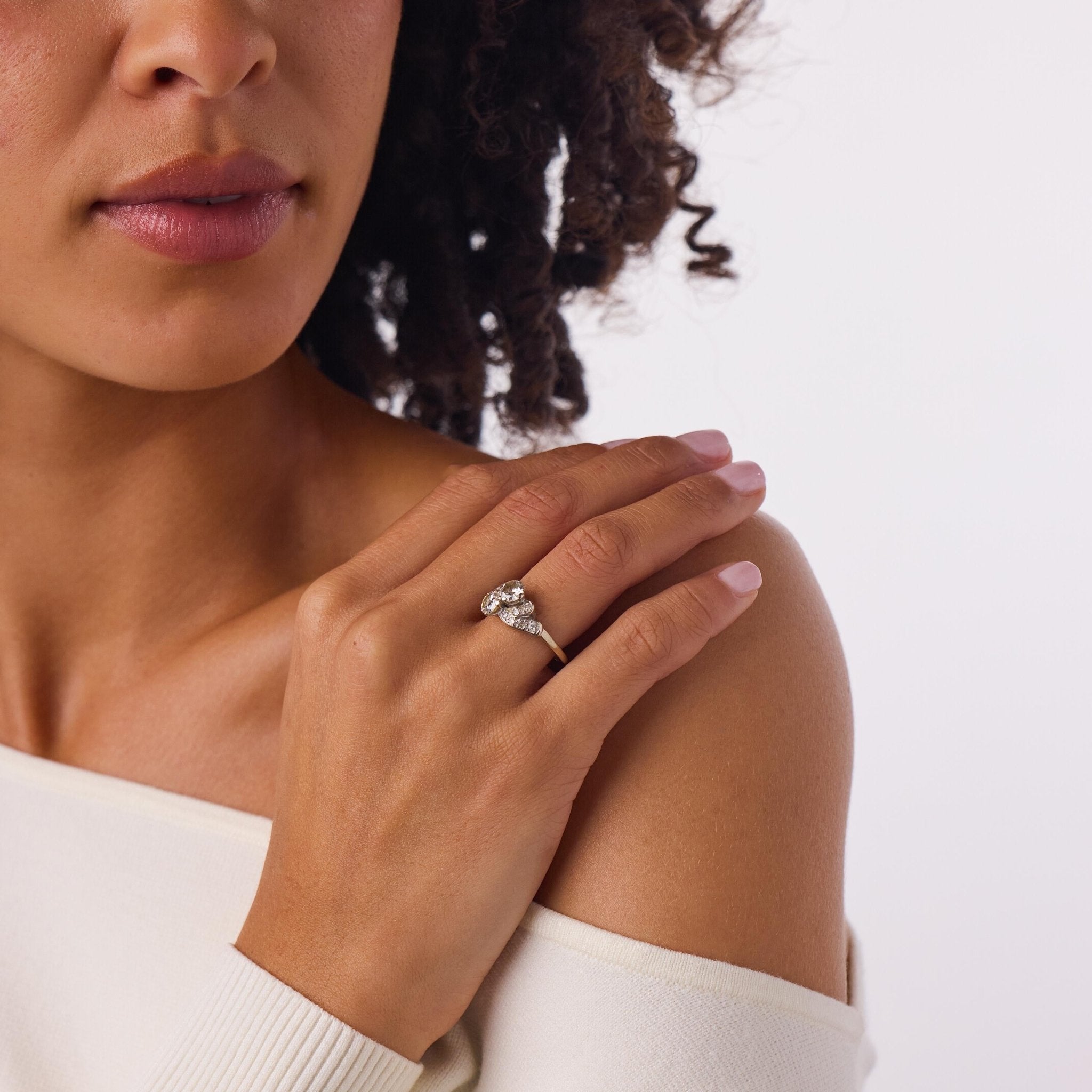Mid Century diamond 14k white gold Toi Et Moi ring