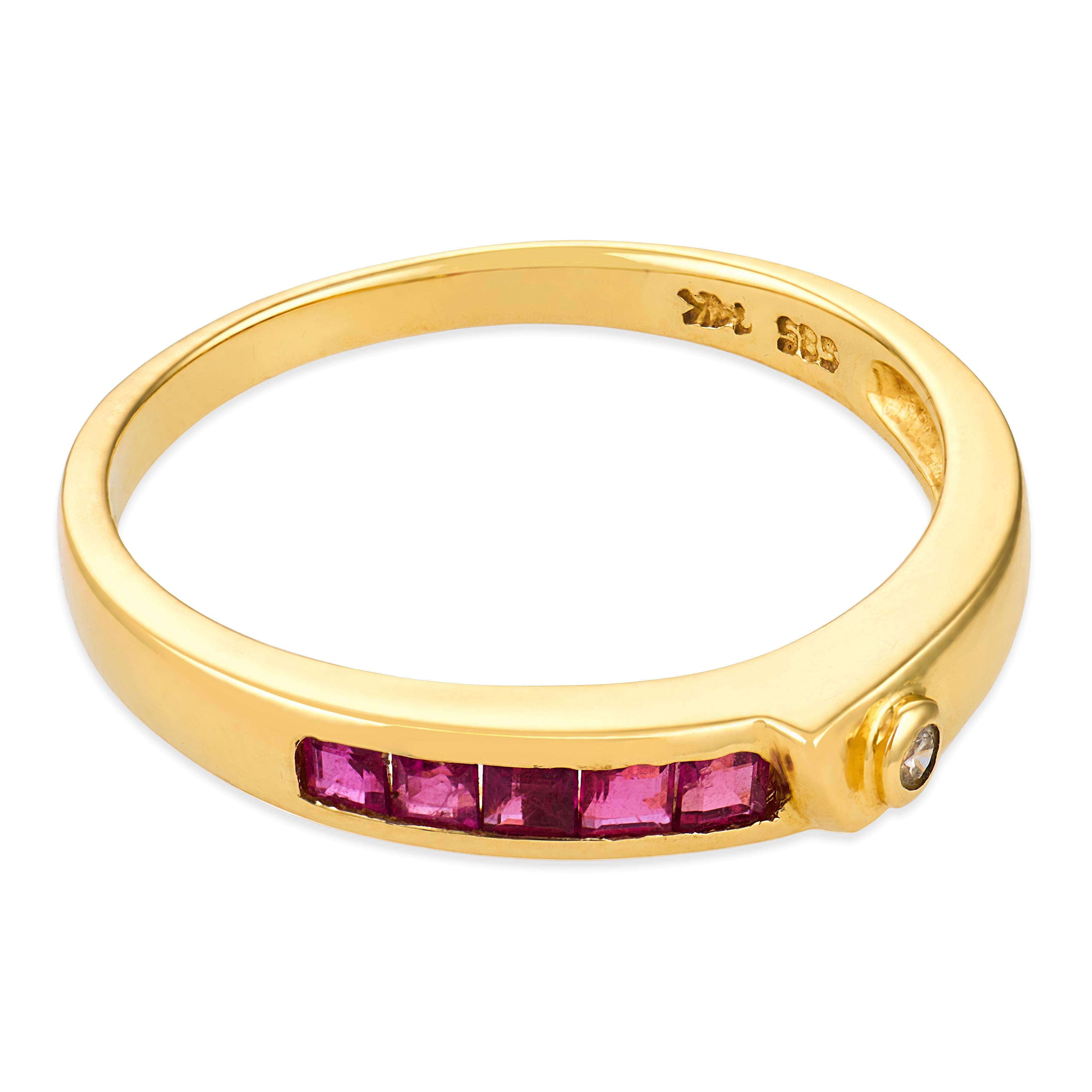 Vintage diamond ruby 14k yellow gold band