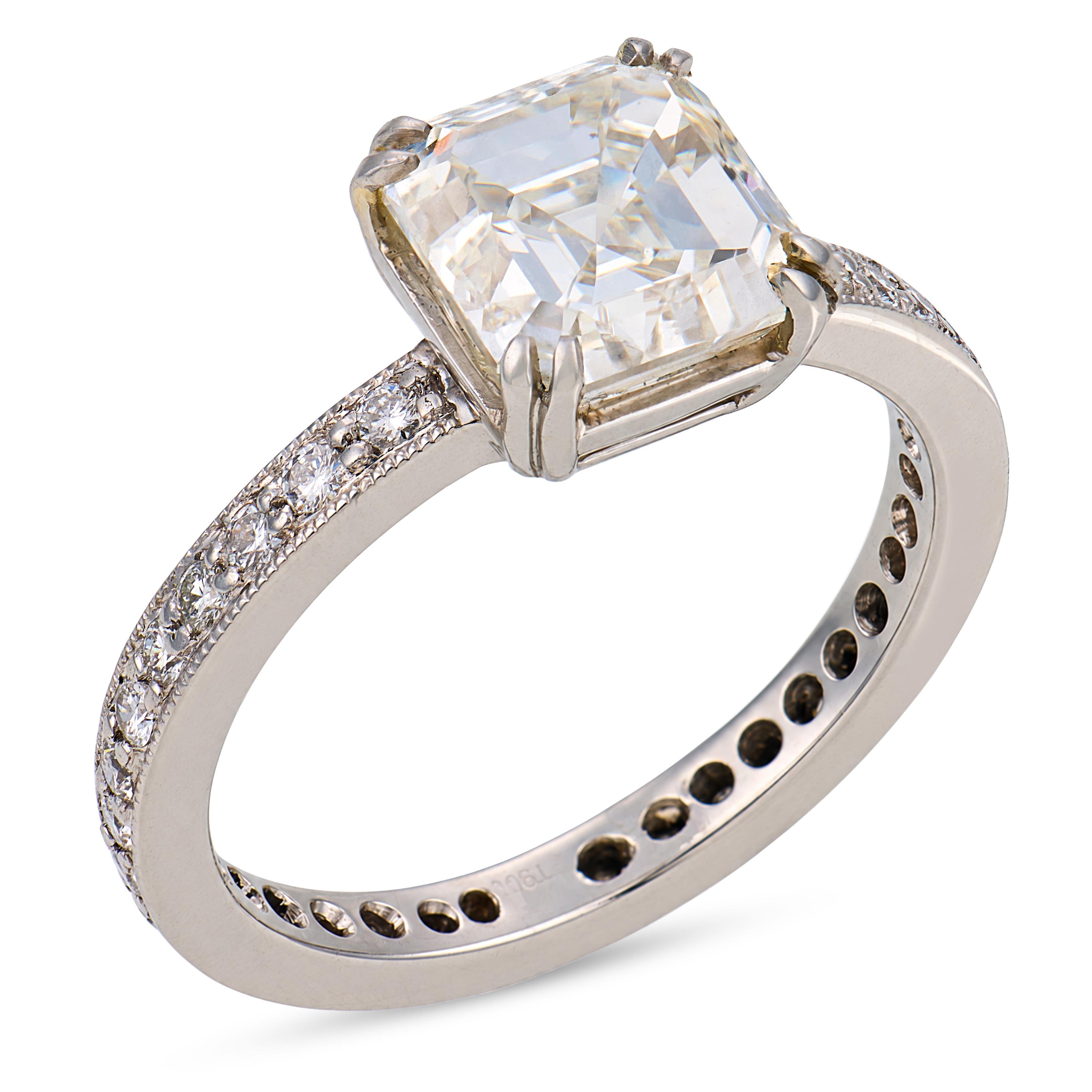 Vintage GIA 2.12 carat Asscher cut diamond platinum engagement ring