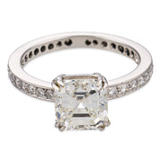 Vintage GIA 2.12 carat Asscher cut diamond platinum engagement ring