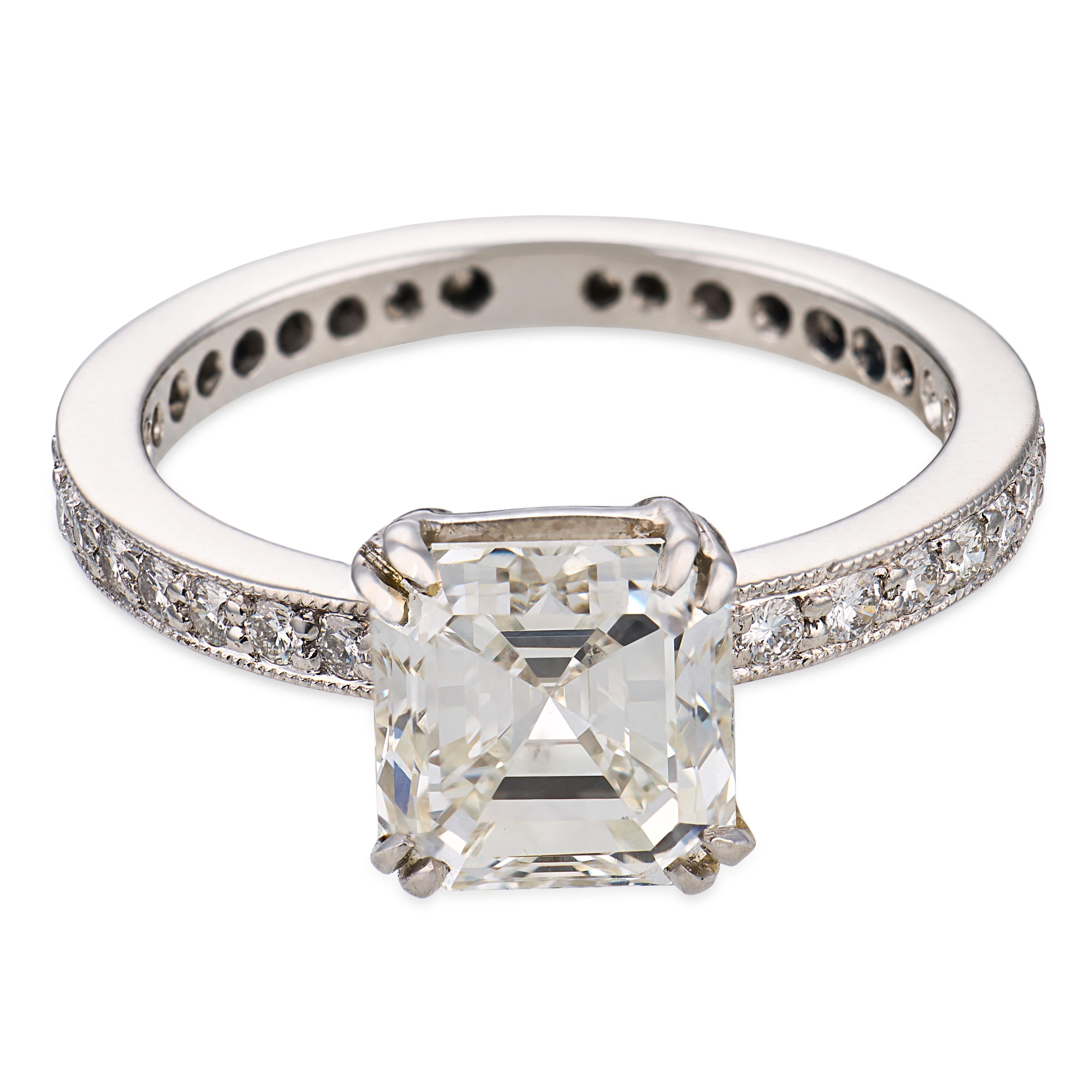 Vintage GIA 2.12 carat Asscher cut diamond platinum engagement ring