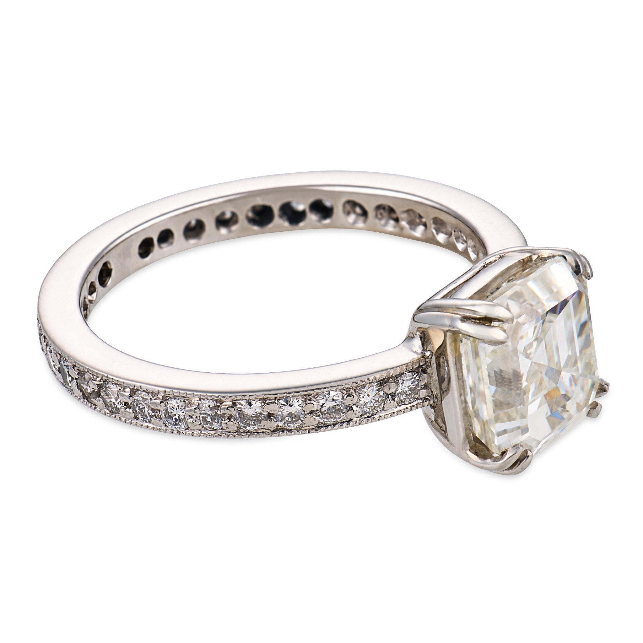 Vintage GIA 2.12 carat Asscher cut diamond platinum engagement ring