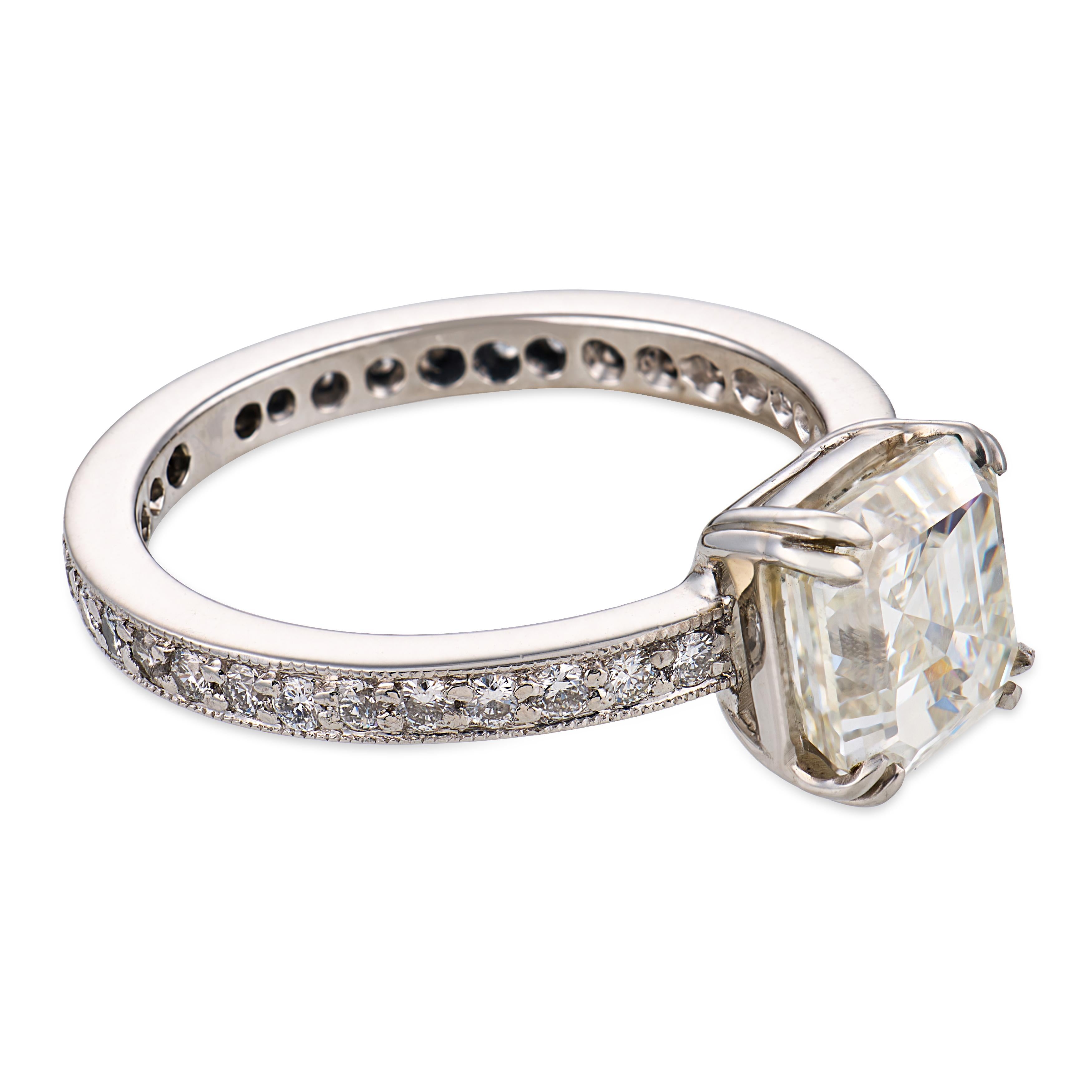 Vintage GIA 2.12 carat Asscher cut diamond platinum engagement ring
