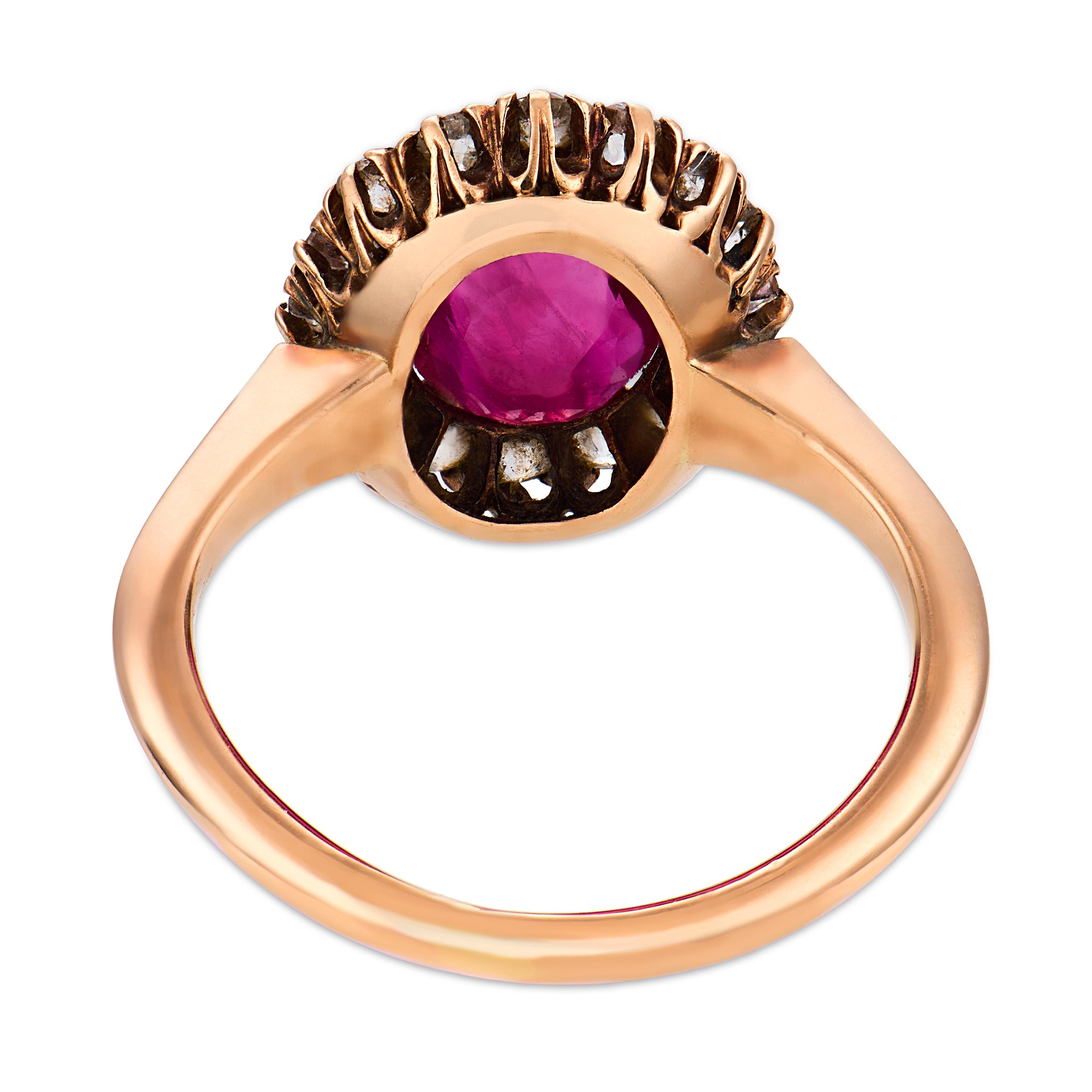Victorian GIA Burma ruby diamond 9 karat yellow gold halo ring