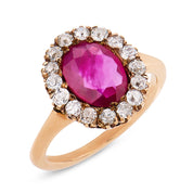 Victorian GIA Burma ruby diamond 9 karat yellow gold halo ring