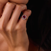 Victorian GIA Burma ruby diamond 9 karat yellow gold halo ring