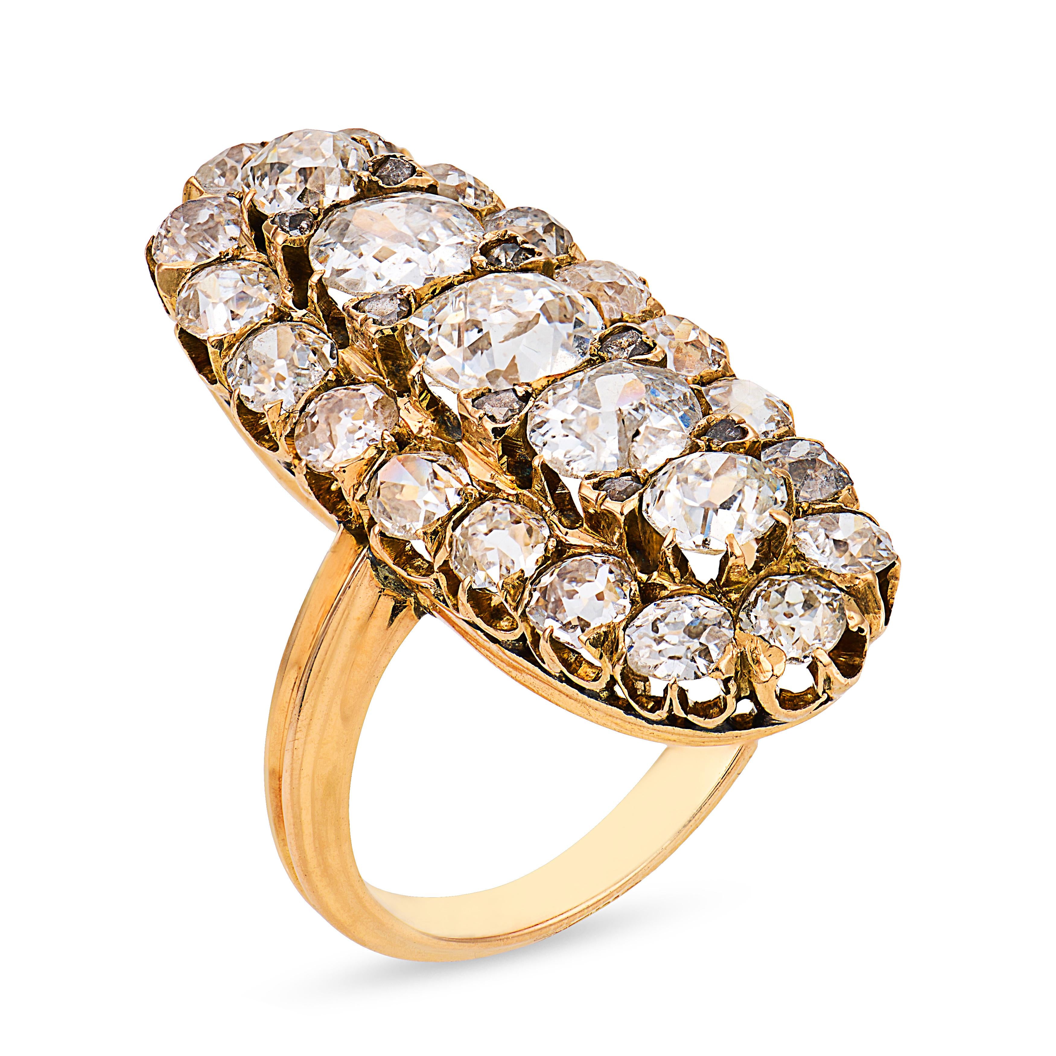 Victorian 4.00 carat diamond 18k yellow gold navette ring