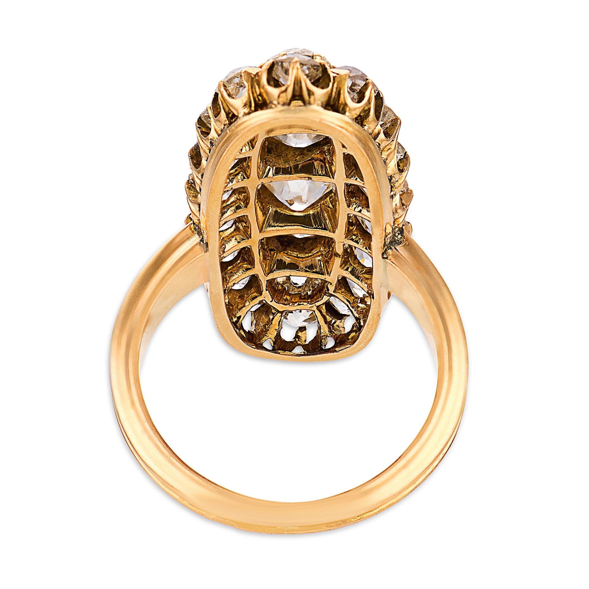 Victorian 4.00 carat diamond 18k yellow gold navette ring