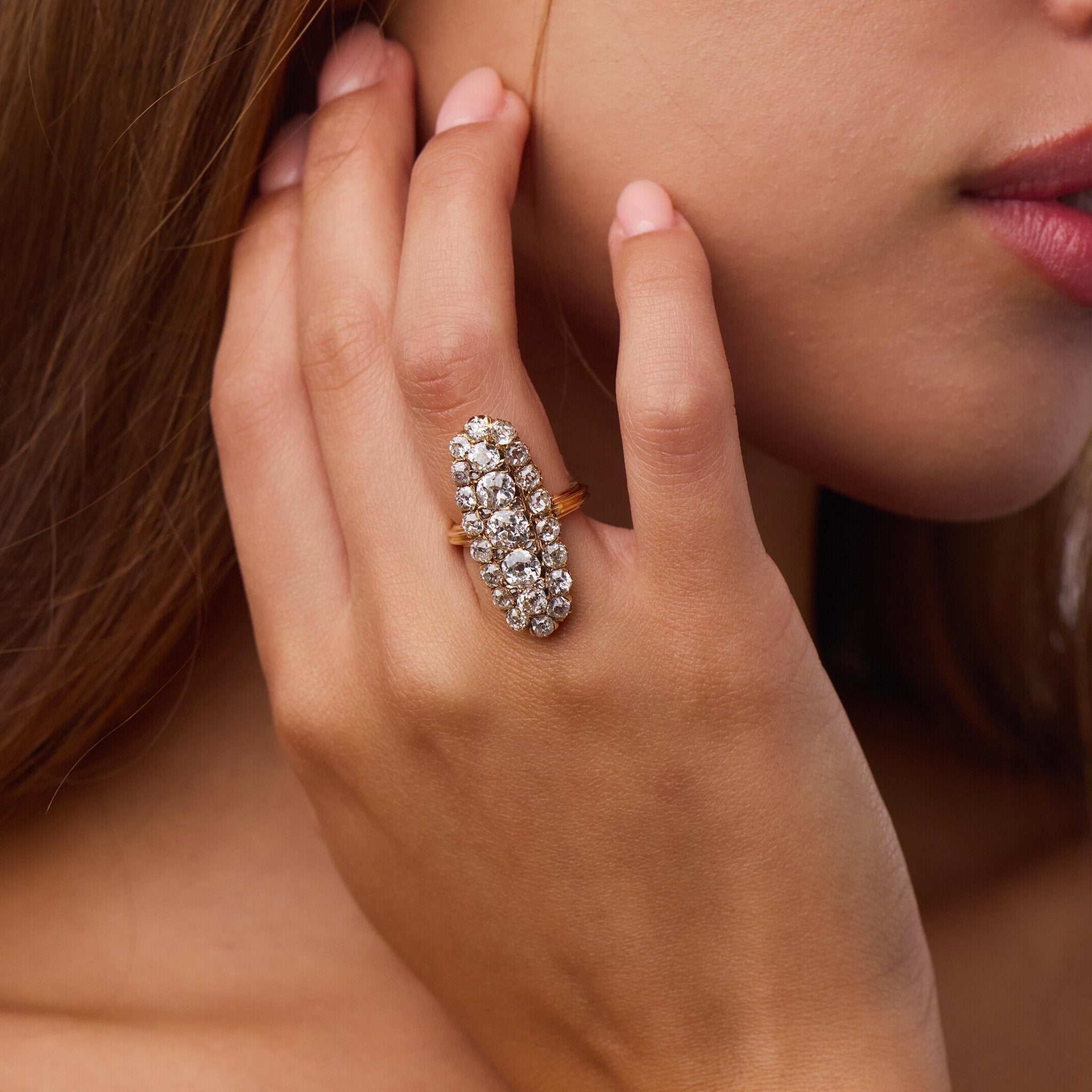 Victorian 4.00 carat diamond 18k yellow gold navette ring