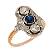 Edwardian Austro-Hungarian sapphire diamond 14k rose gold silver ring