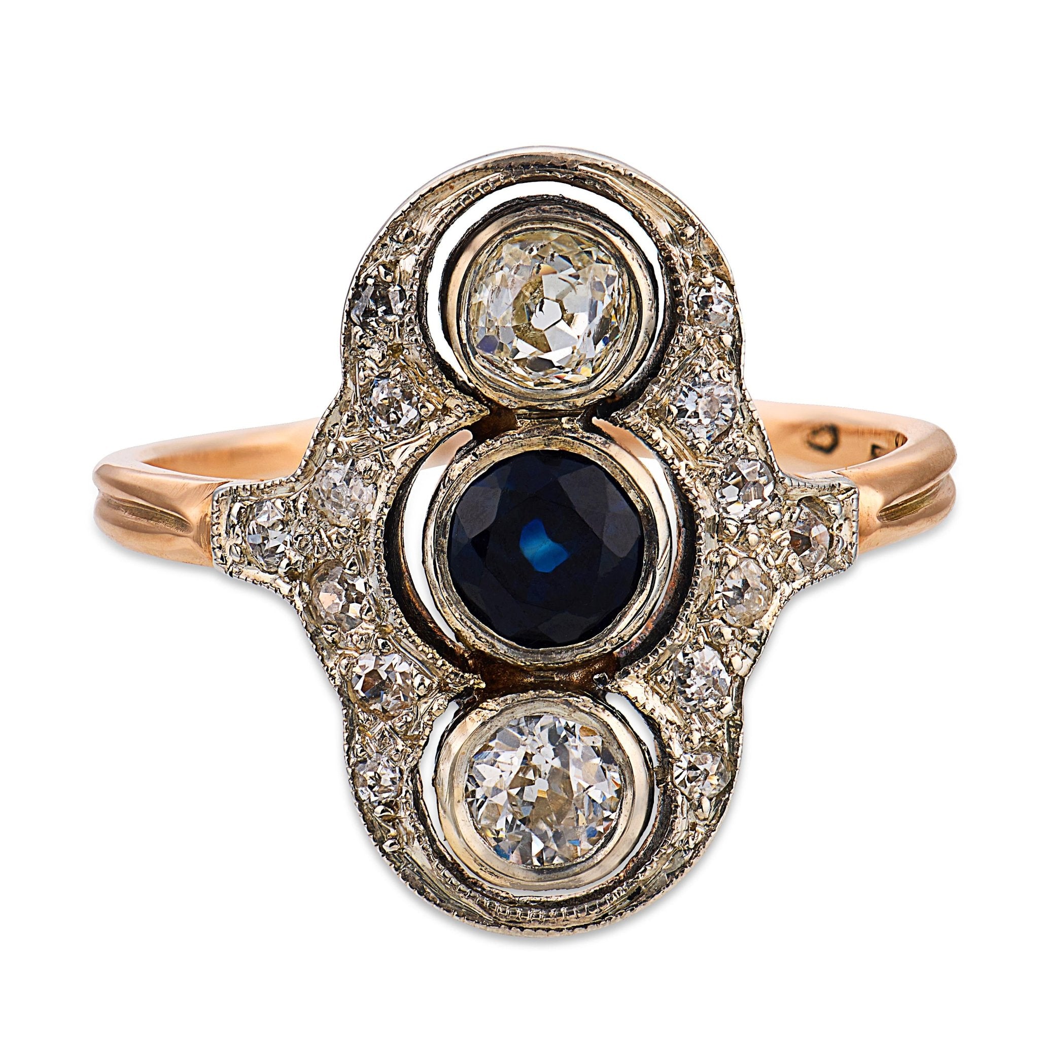 Edwardian Austro-Hungarian sapphire diamond 14k rose gold silver ring