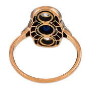 Edwardian Austro-Hungarian sapphire diamond 14k rose gold silver ring