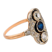 Edwardian Austro-Hungarian sapphire diamond 14k rose gold silver ring