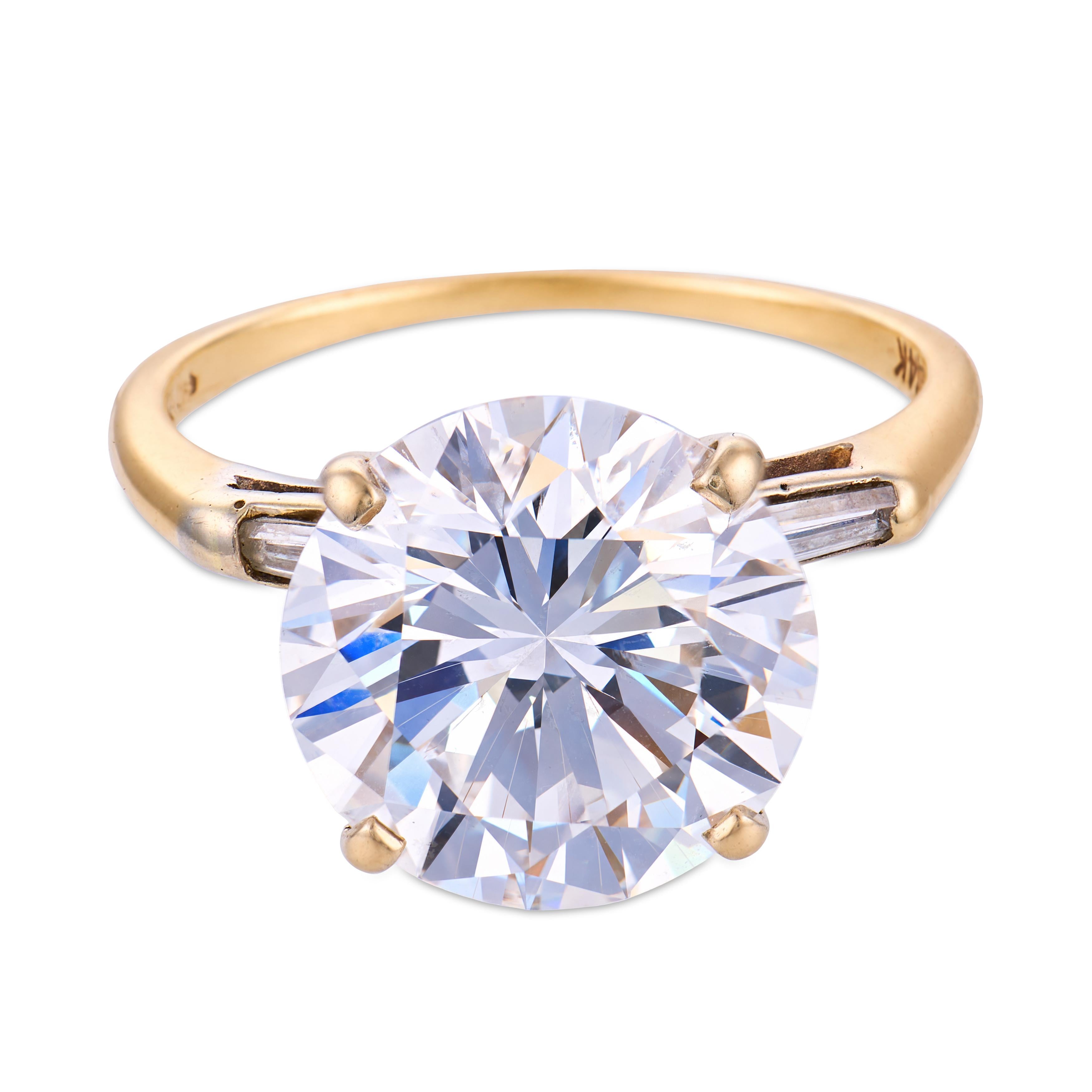 Vintage EGL 4.05 carat round laser drill diamond 14k yellow gold engagement ring