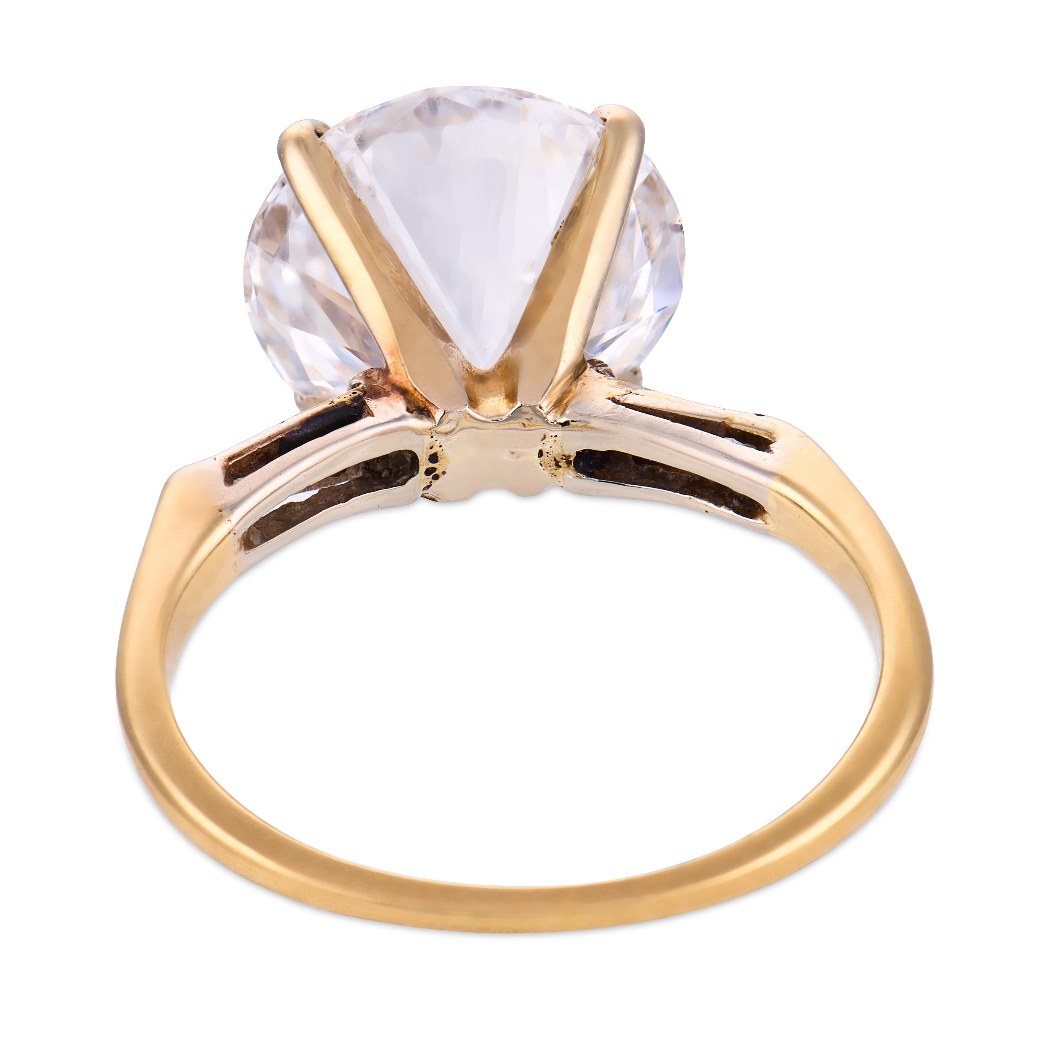 Vintage EGL 4.05 carat round laser drill diamond 14k yellow gold engagement ring