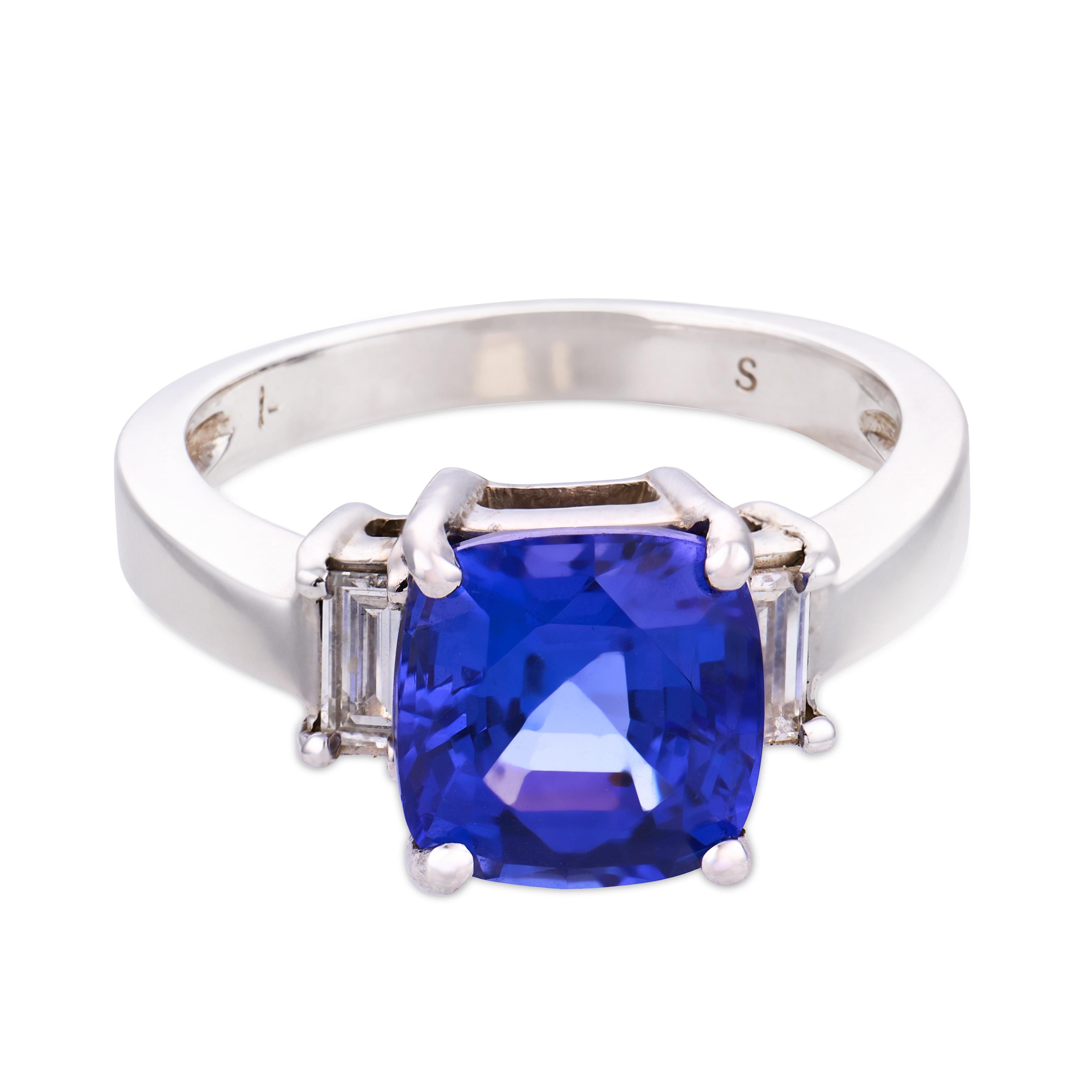 Vintage 3.60 carat tanzanite diamond 14k white gold ring