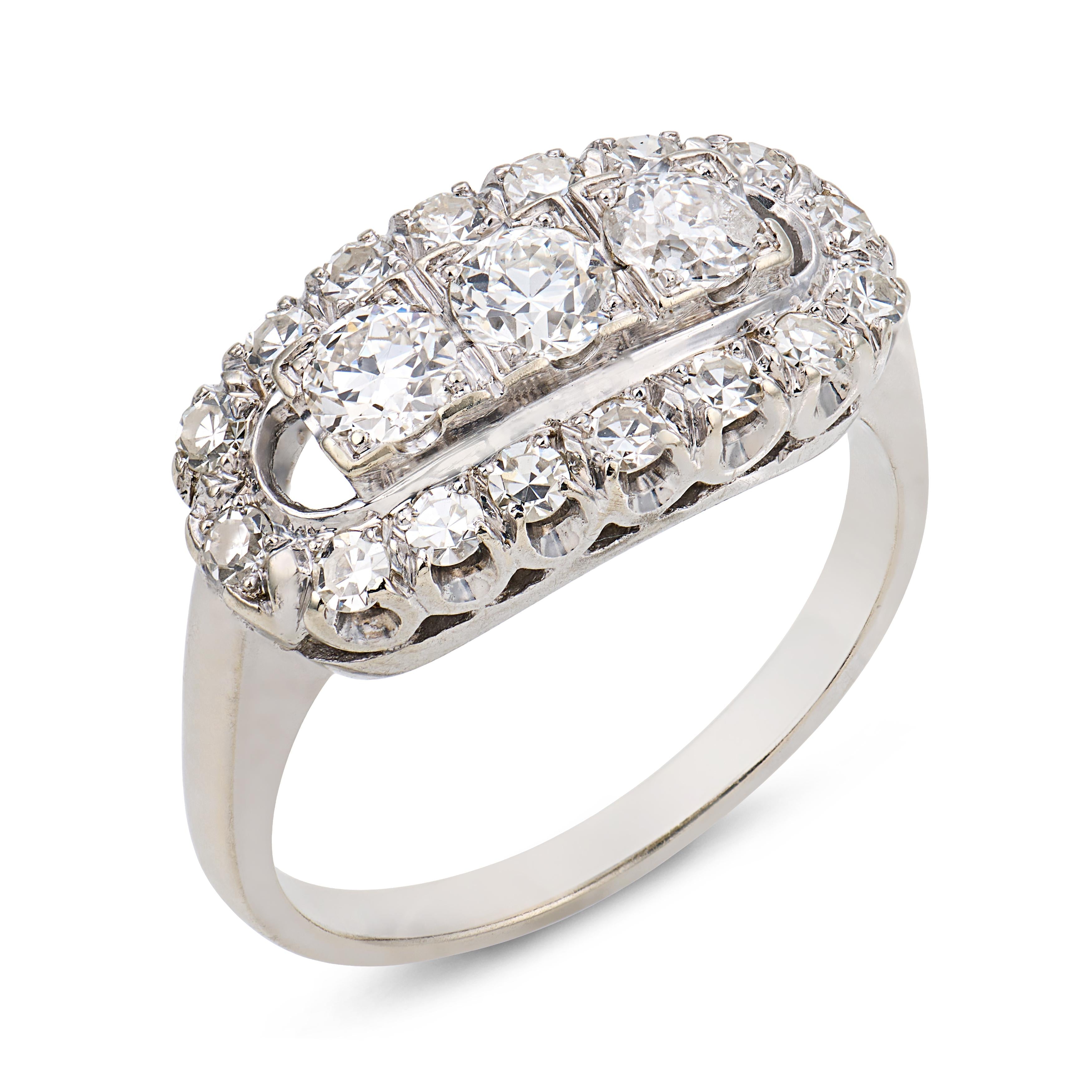Mid century diamond 14k white gold band ring