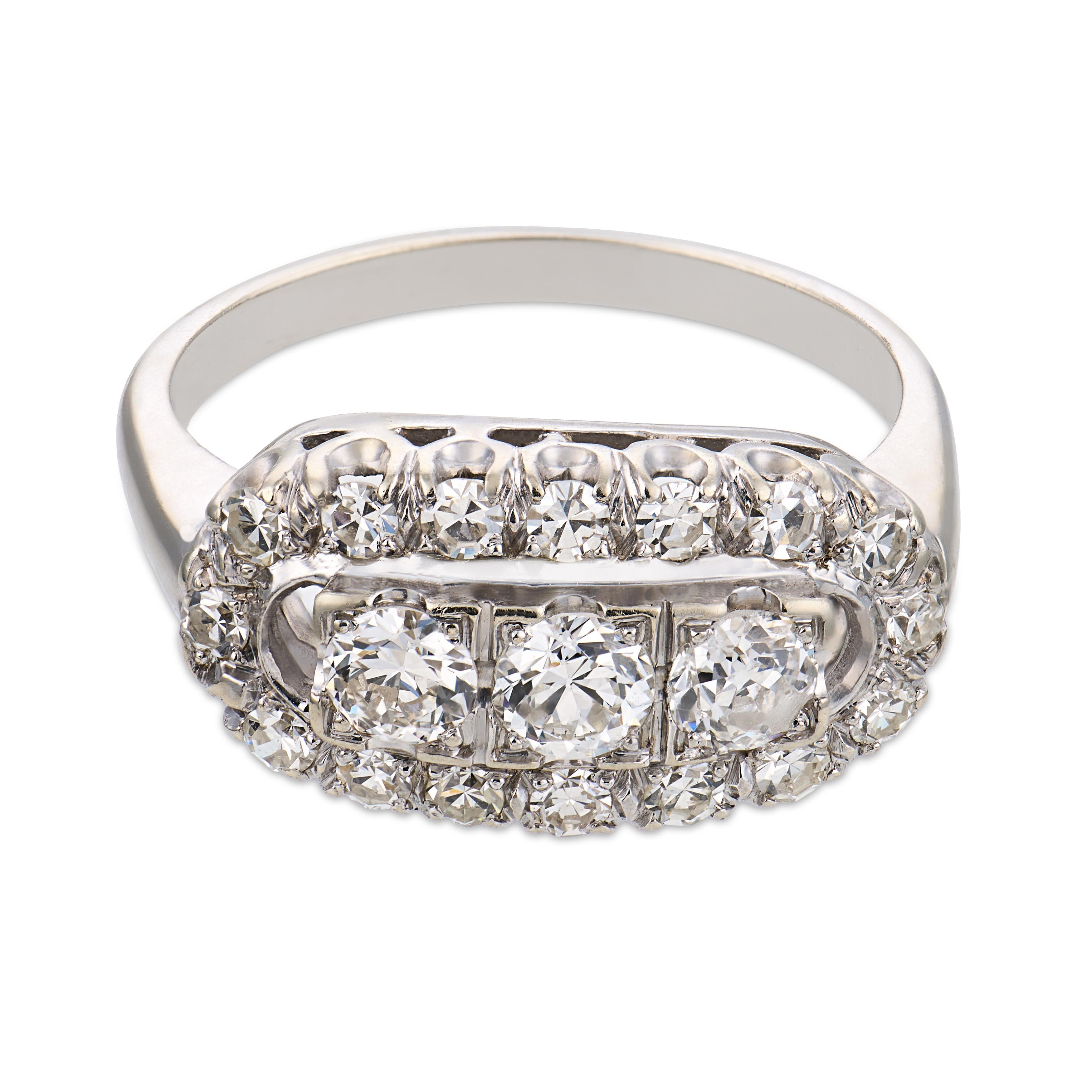 Mid century diamond 14k white gold band ring