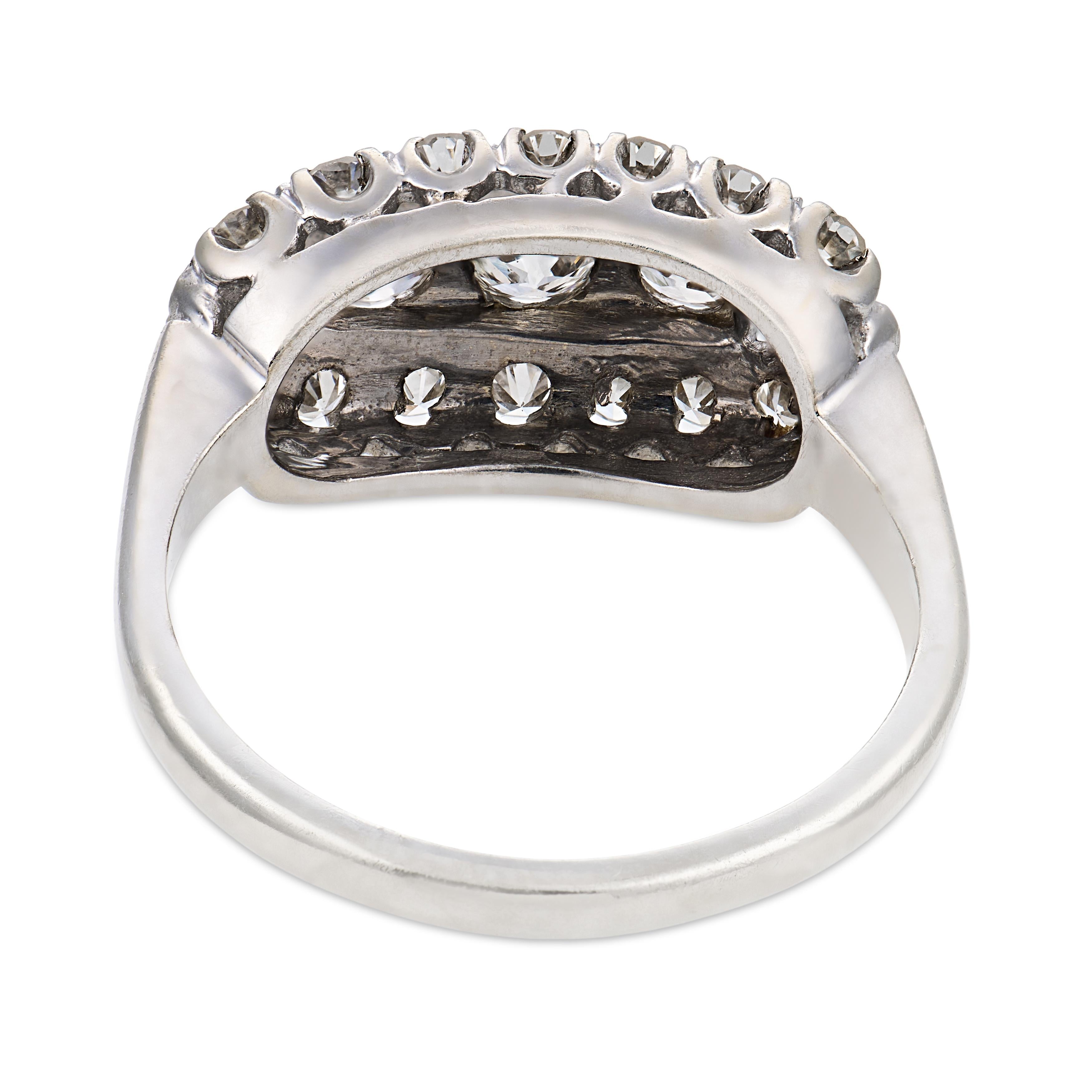 Mid century diamond 14k white gold band ring