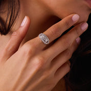 Mid century diamond 14k white gold band ring
