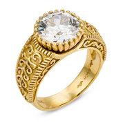 Mid Century GIA 3.41 carat old European cut diamond 18k yellow gold ring