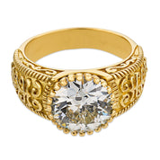 Mid Century GIA 3.41 carat old European cut diamond 18k yellow gold ring