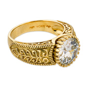 Mid Century GIA 3.41 carat old European cut diamond 18k yellow gold ring