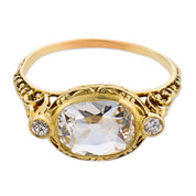 Edwardian GIA 1.00 carat old mine cut diamond 14k yellow gold ring