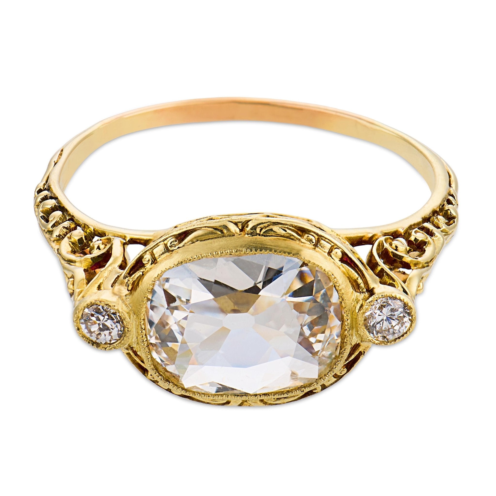 Edwardian GIA 1.00 carat old mine cut diamond 14k yellow gold ring