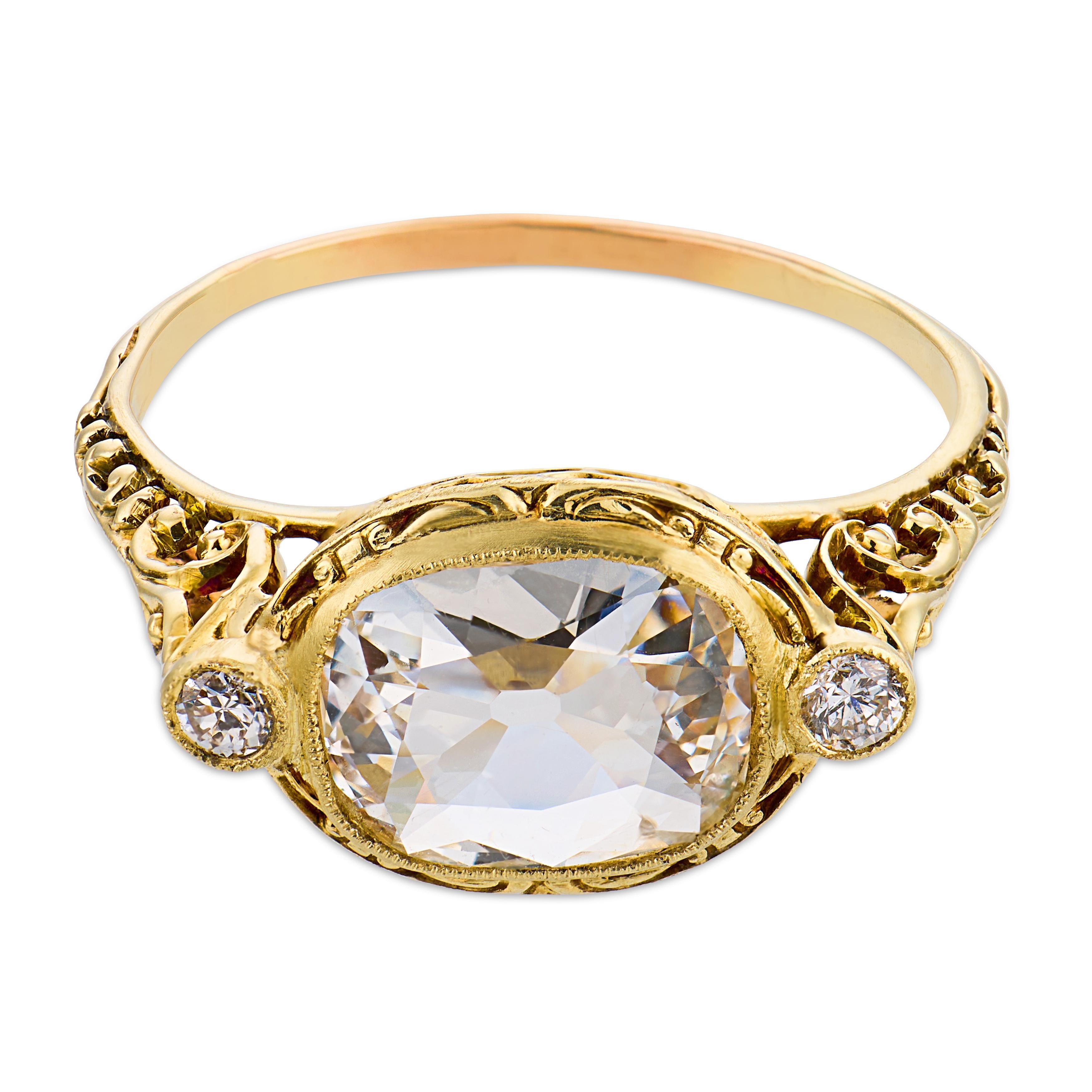 Edwardian GIA 1.00 carat old mine cut diamond 14k yellow gold ring