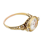 Edwardian GIA 1.00 carat old mine cut diamond 14k yellow gold ring