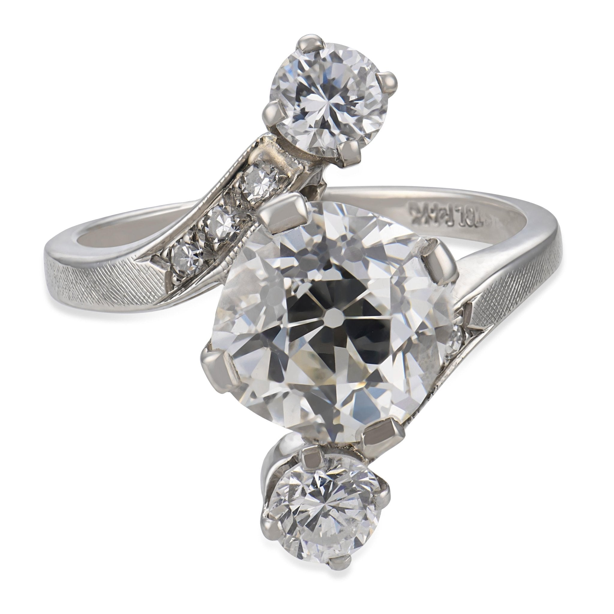 Mid Century GIA 2.25 carat old mine cut diamond 14k white gold ring