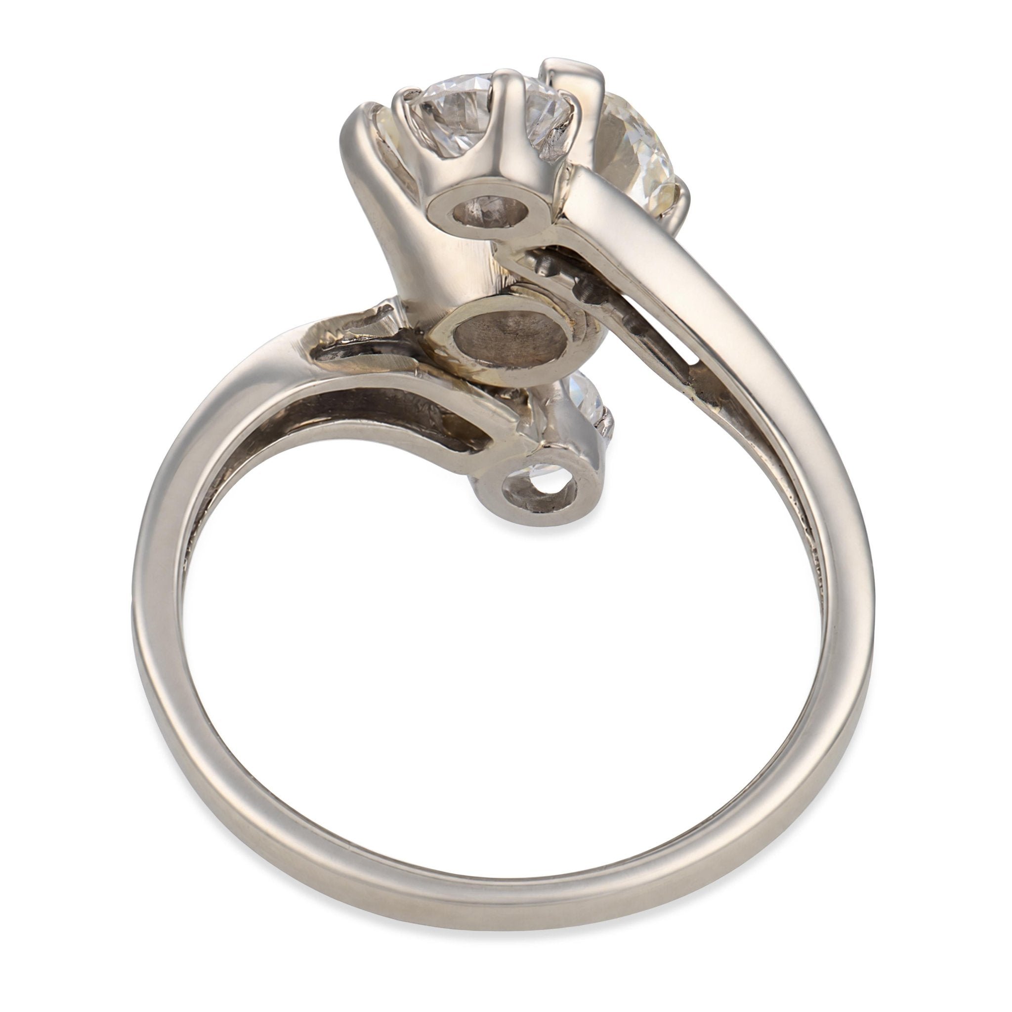 Mid Century GIA 2.25 carat old mine cut diamond 14k white gold ring