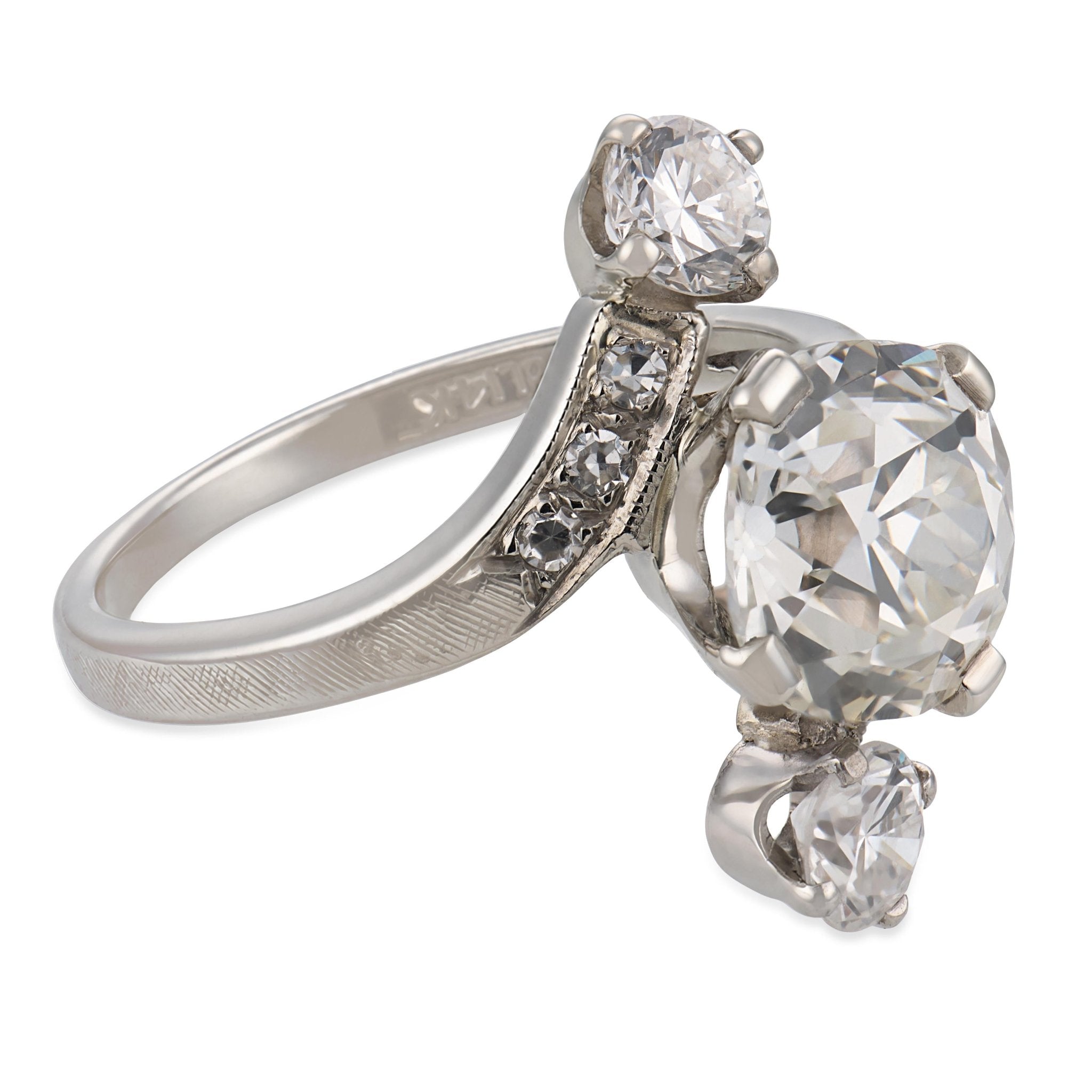 Mid Century GIA 2.25 carat old mine cut diamond 14k white gold ring
