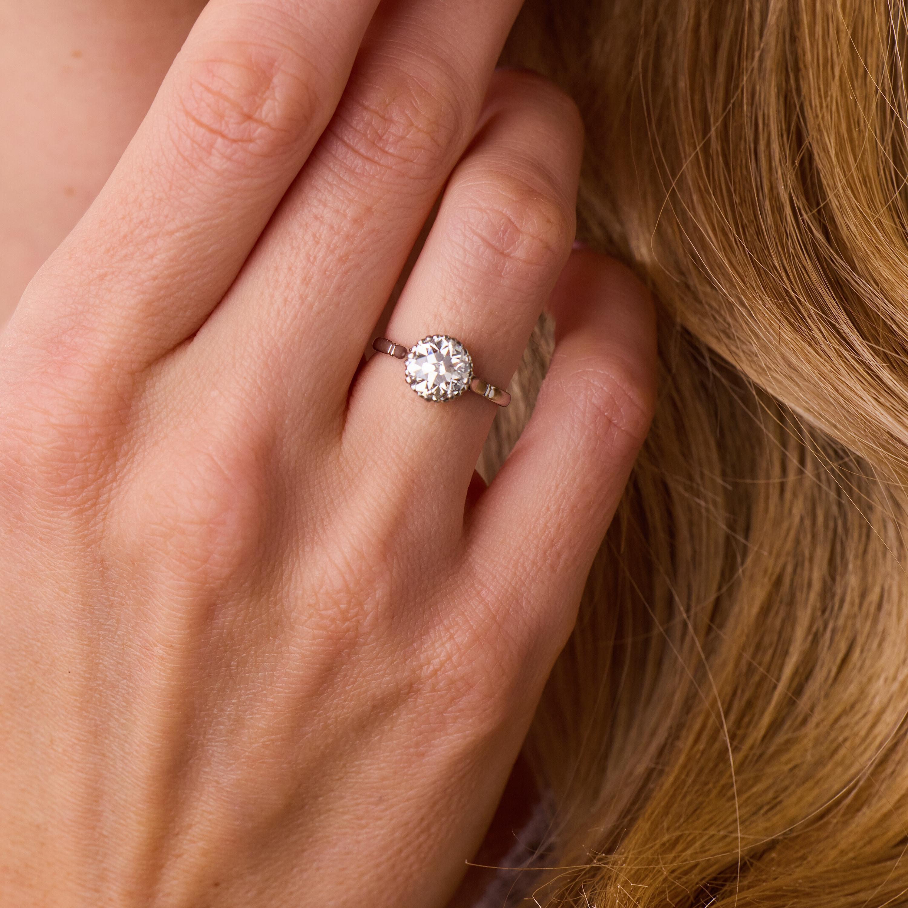 Art Deco GIA 1.65 carat old European cut diamond platinum engagement ring