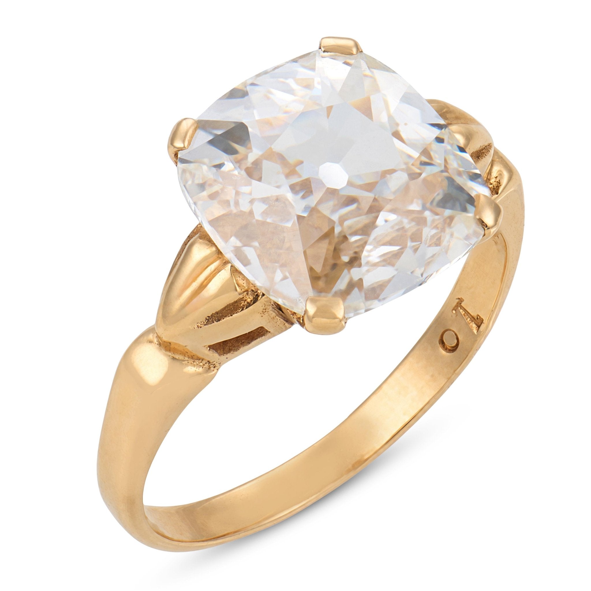 Victorian GIA 3.03 carat old mine cut diamond 10k yellow gold engagement ring