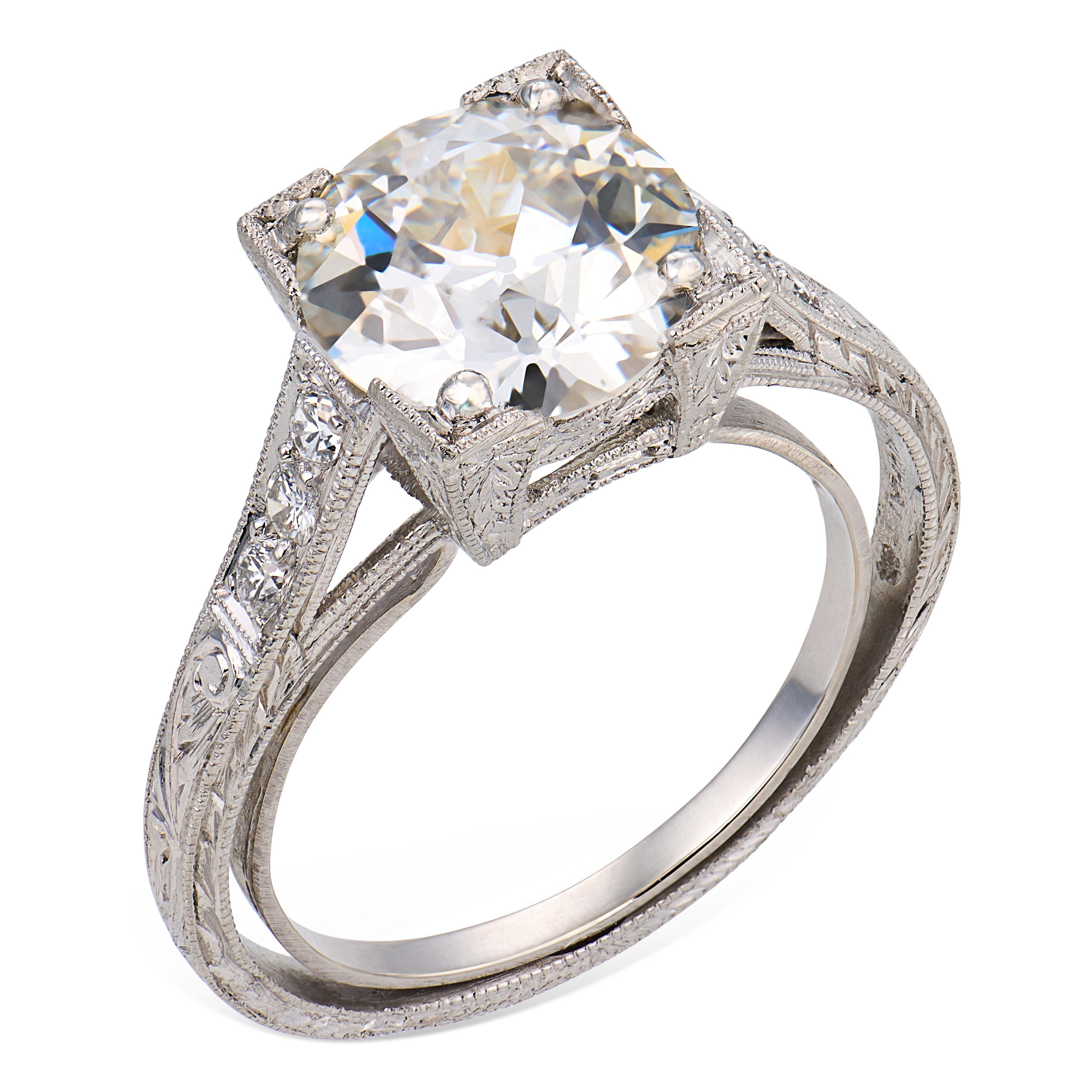 Art Deco GIA 2.40 carat old European cut diamond platinum engagement ring