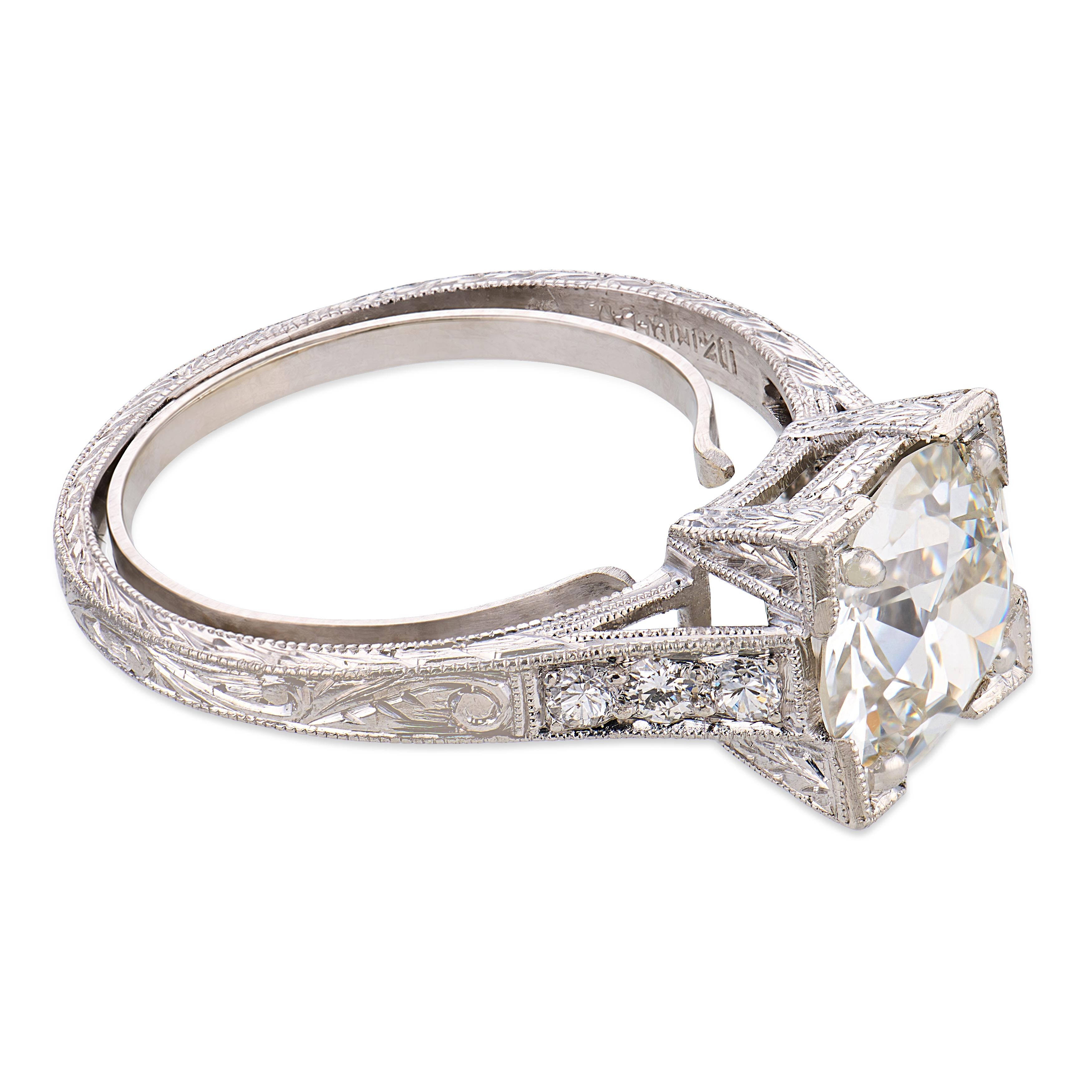 Art Deco GIA 2.40 carat old European cut diamond platinum engagement ring
