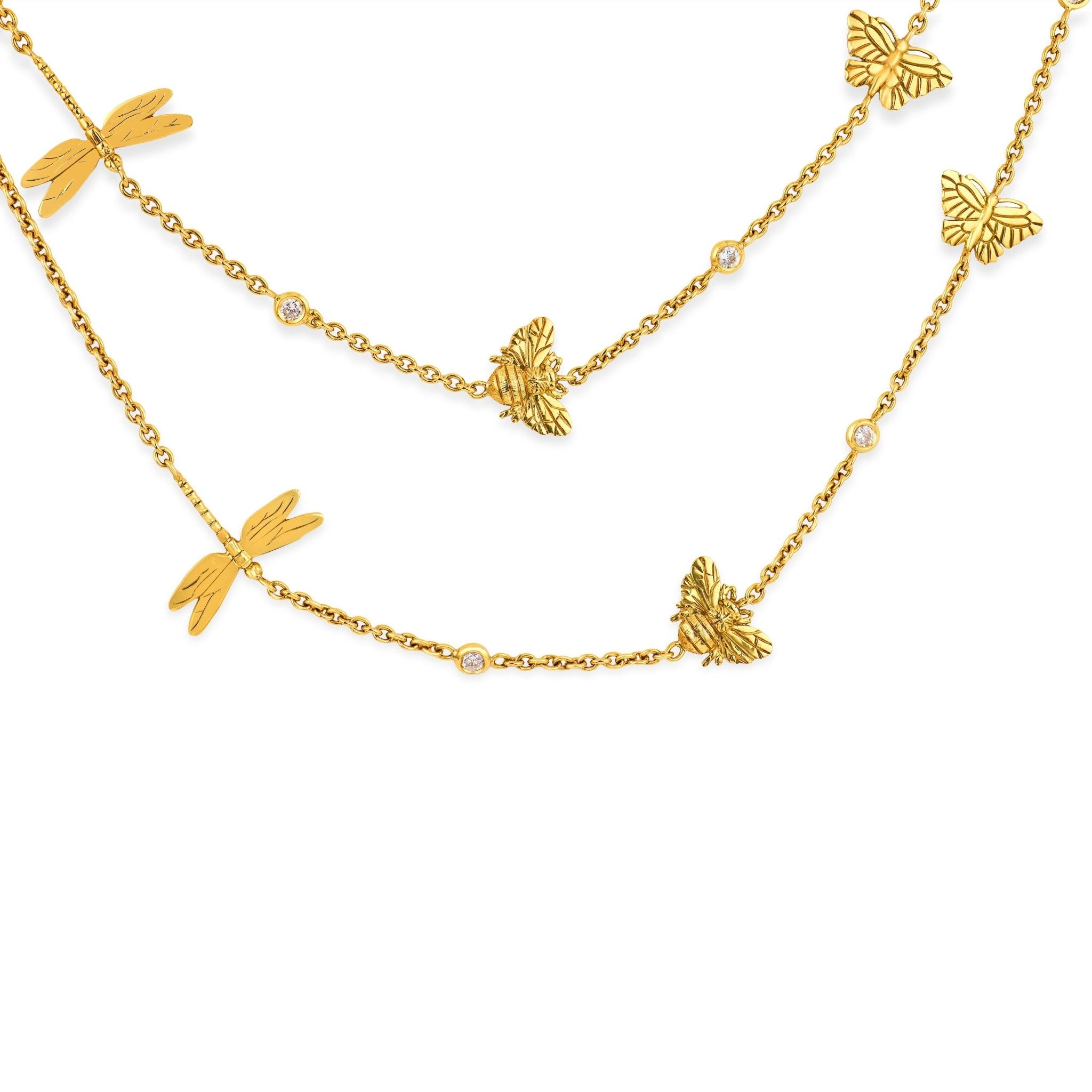 Vintage diamond 18k yellow gold butterfly necklace