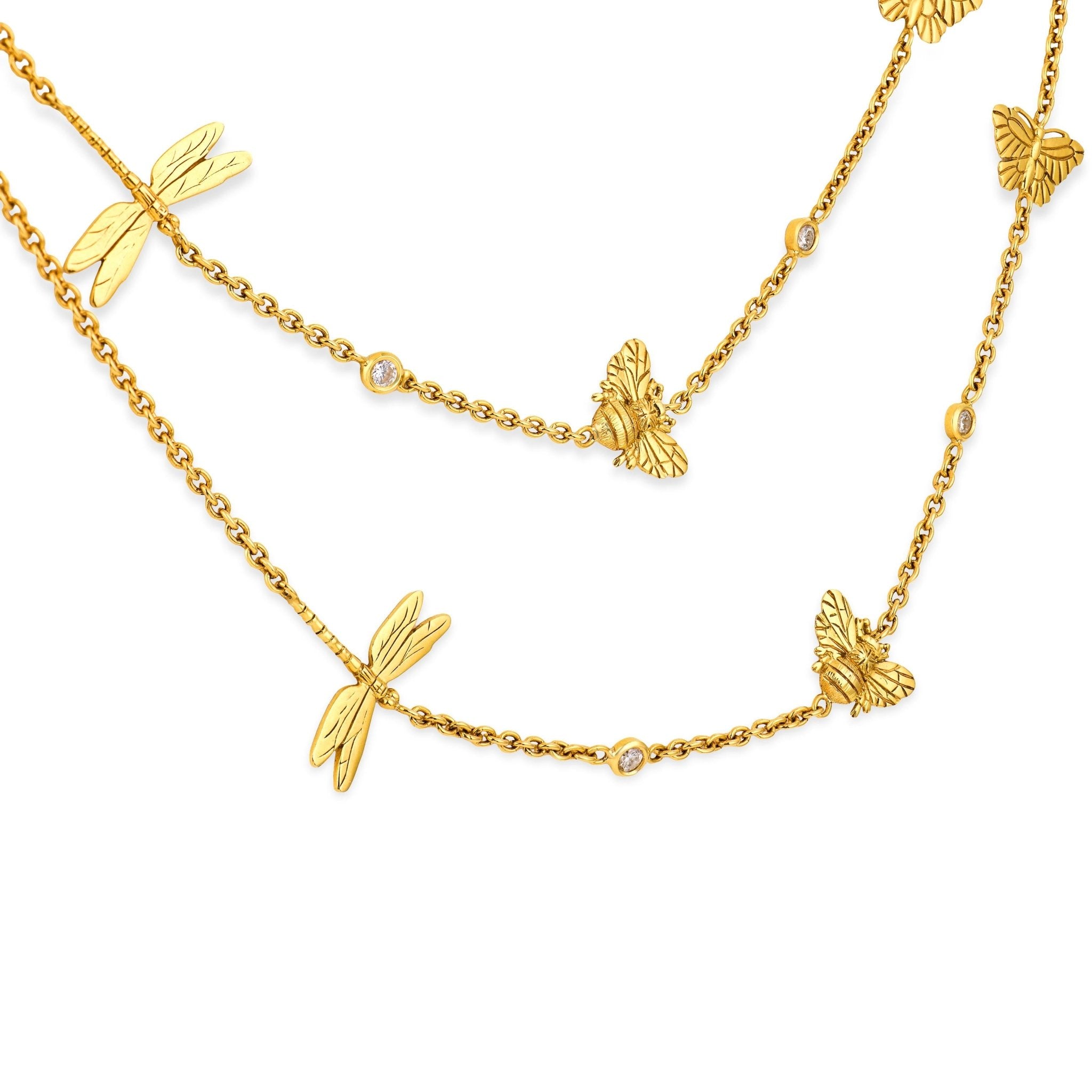 Vintage diamond 18k yellow gold butterfly necklace