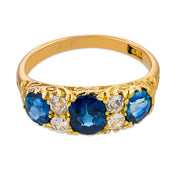 Victorian English sapphire diamond 18k yellow gold band