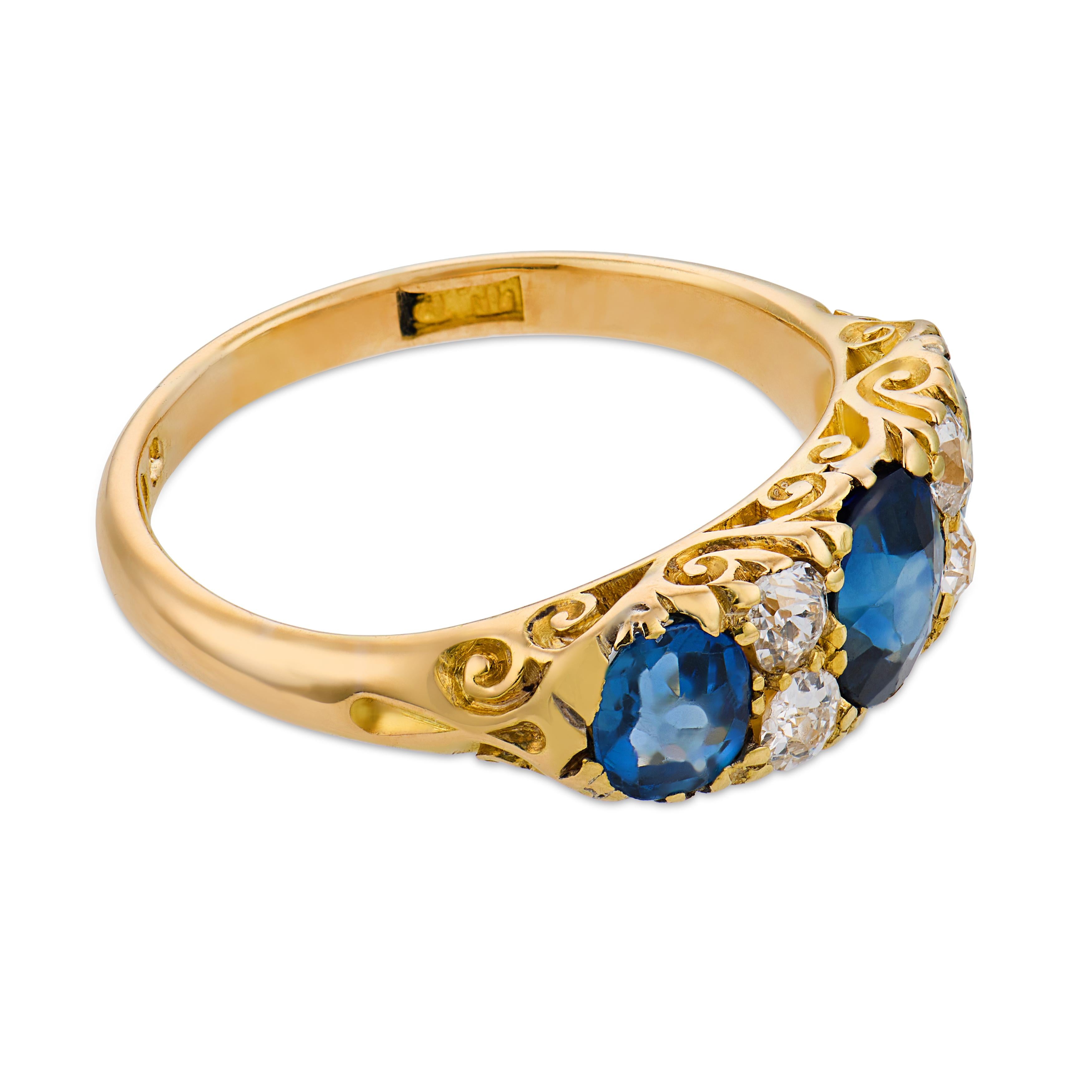 Victorian English sapphire diamond 18k yellow gold band
