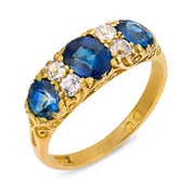 Victorian English sapphire diamond 18k yellow gold band