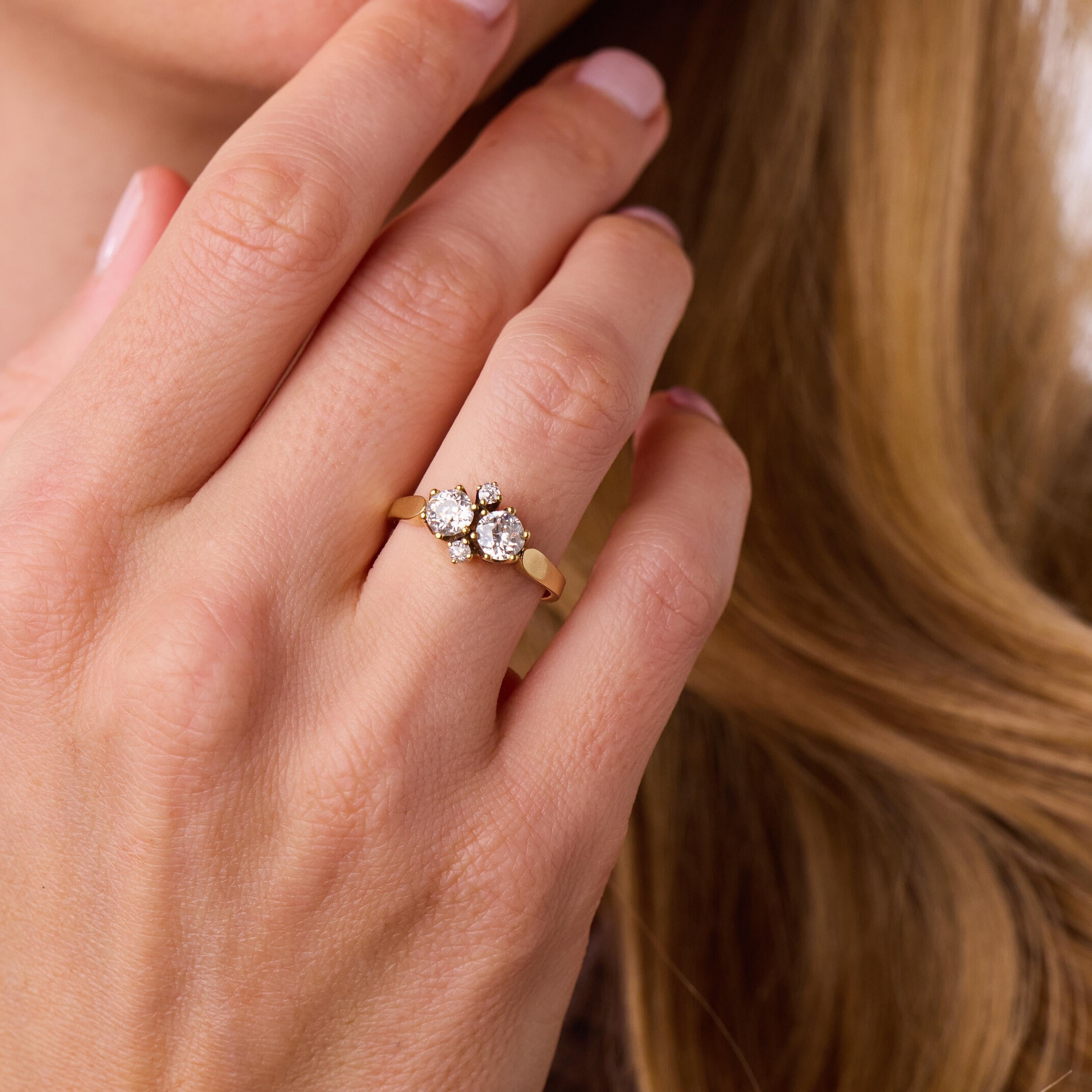 Victorian old European cut diamond 14k yellow gold ring