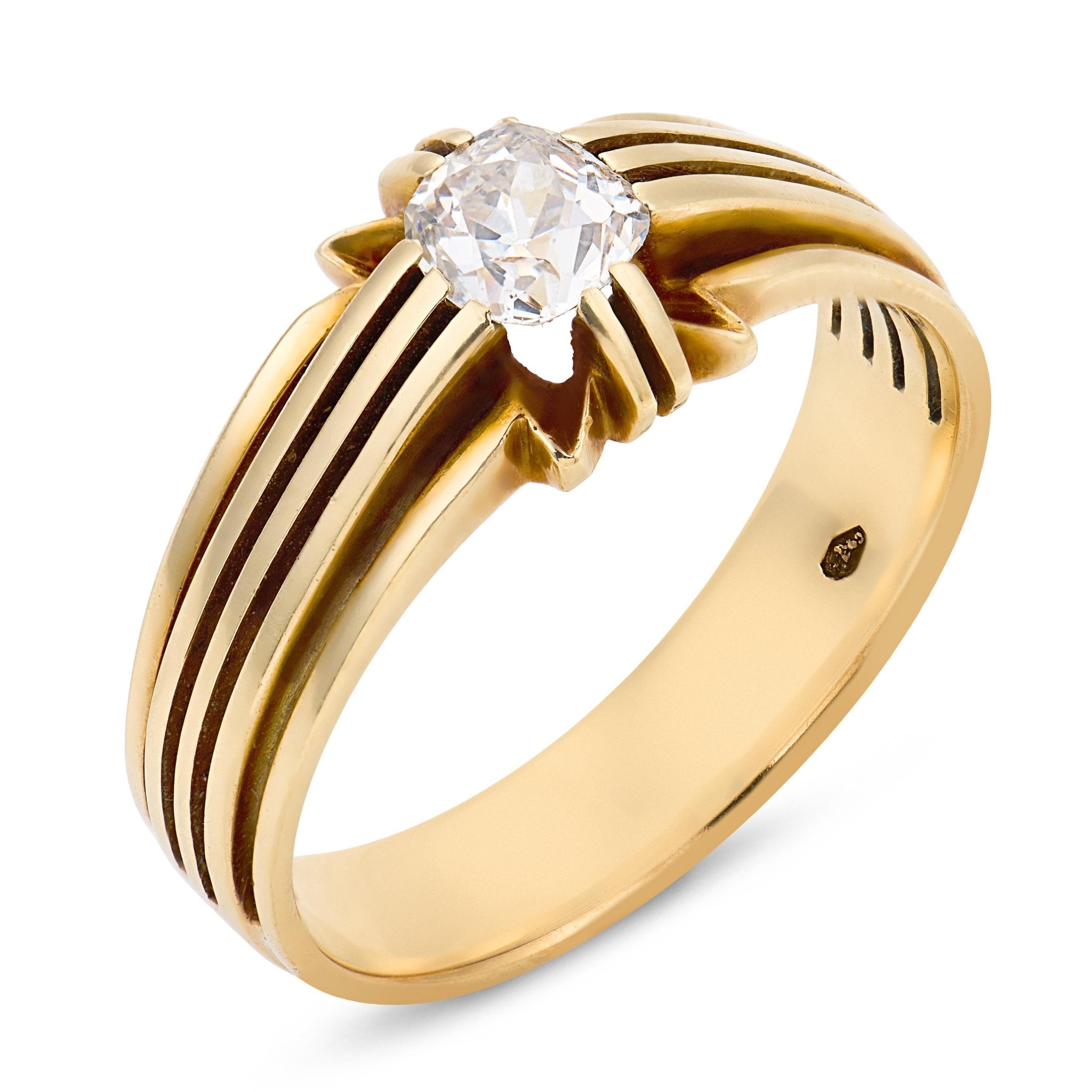 Art Deco old mine cut diamond 14k yellow gold ring