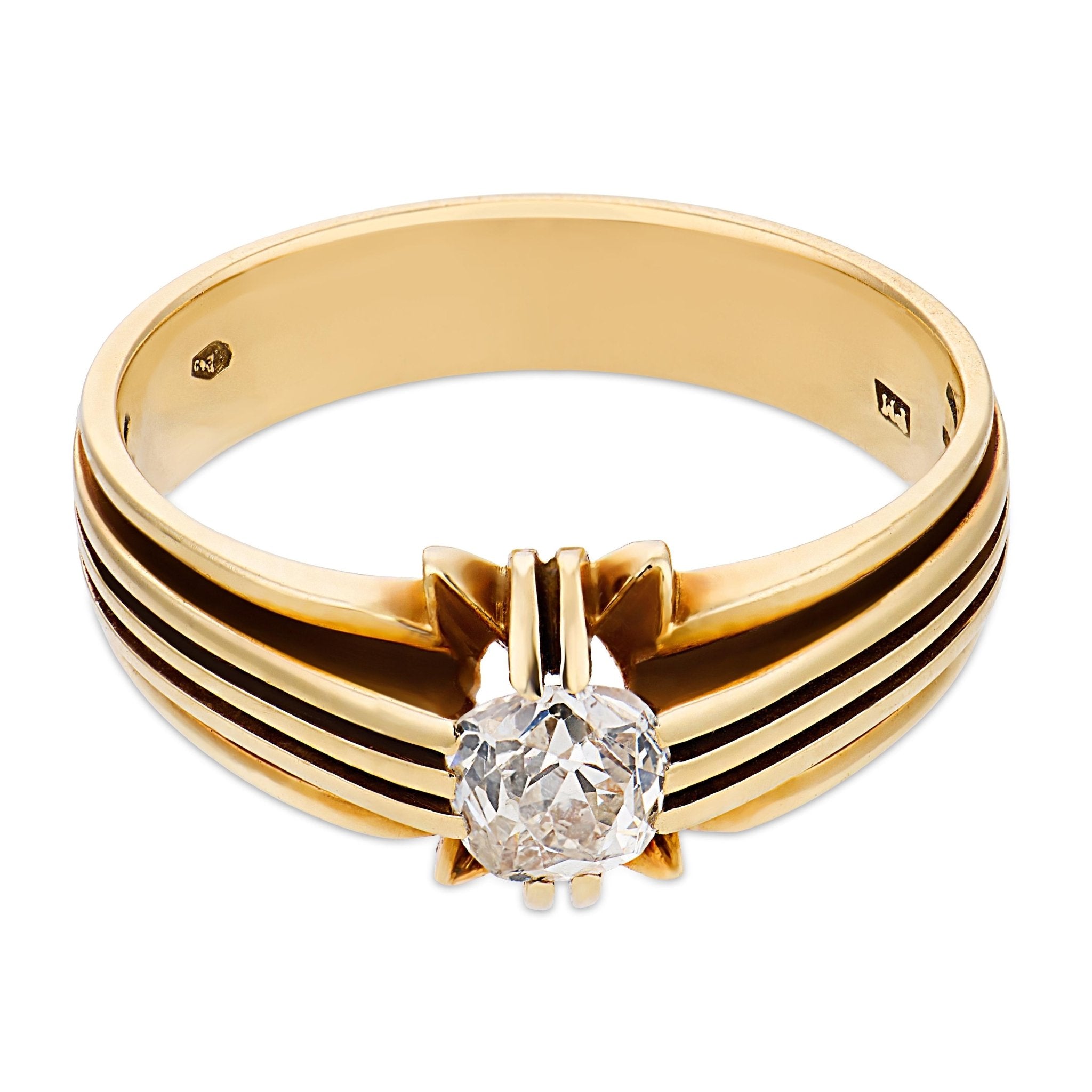 Art Deco old mine cut diamond 14k yellow gold ring