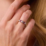 Victorian old European cut diamond ruby 14k yellow gold 5 stone band ring