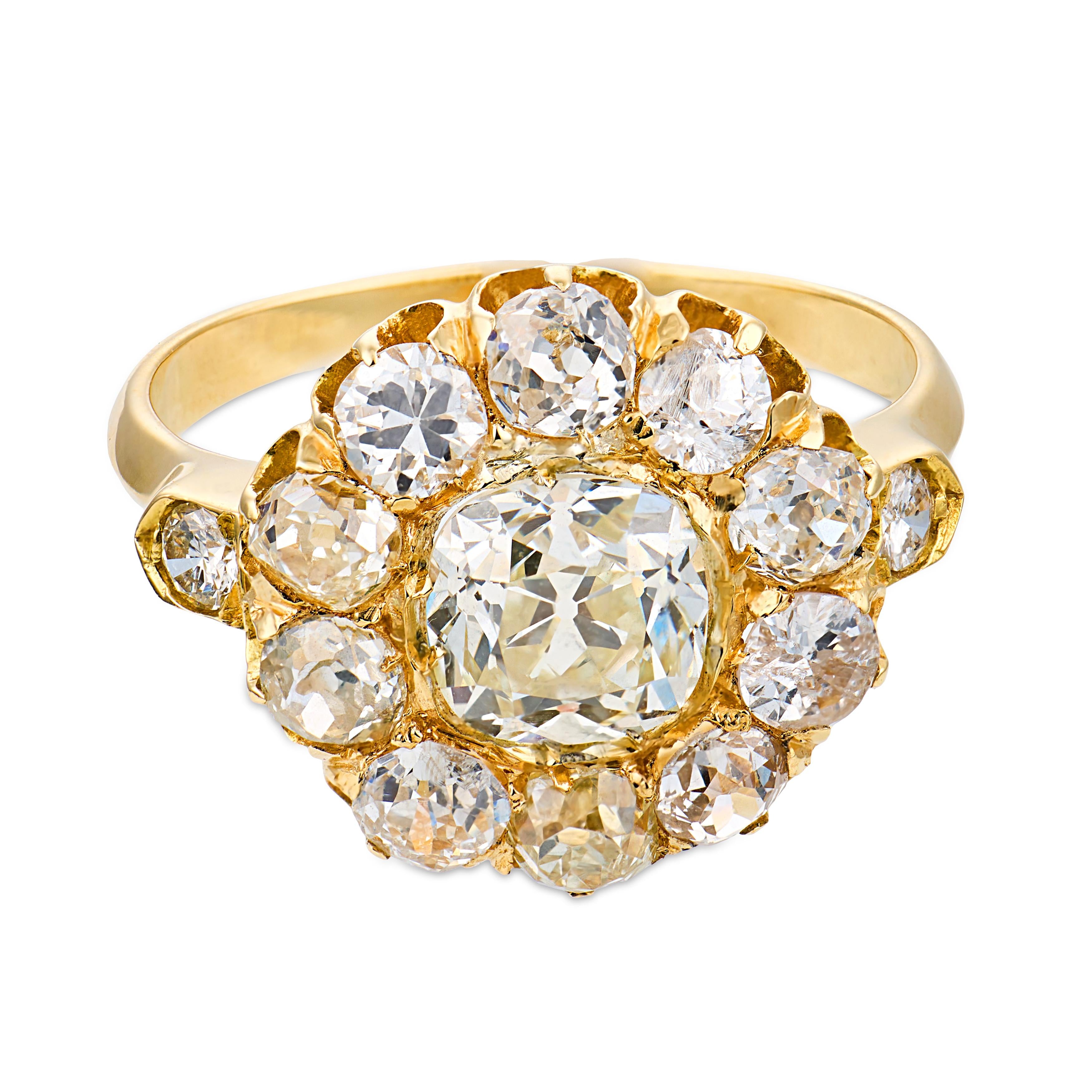 Victorian diamond 18k gold cluster ring